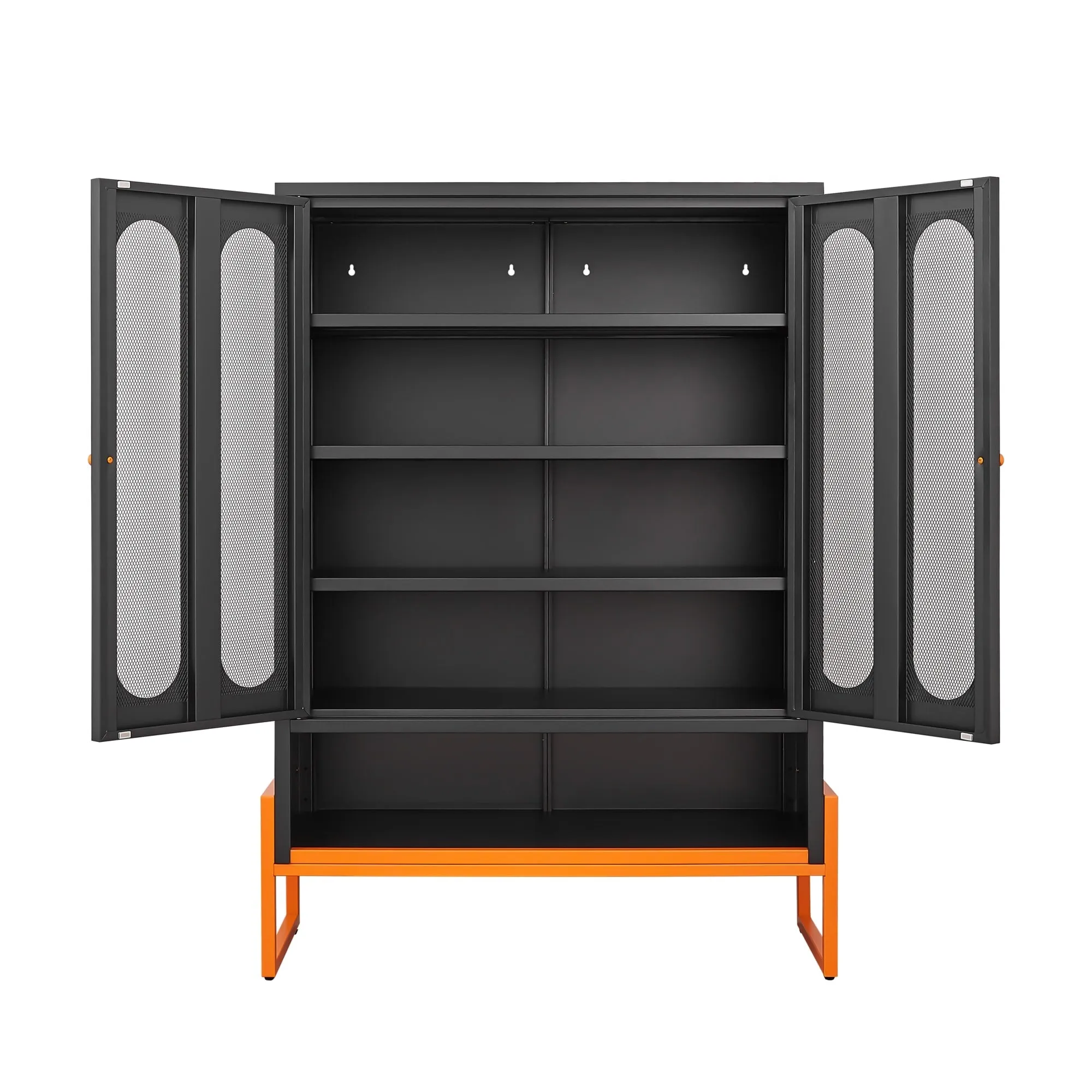 Modern Metal Shoe Cabinet with Adjustable Mesh Doors and High Foot