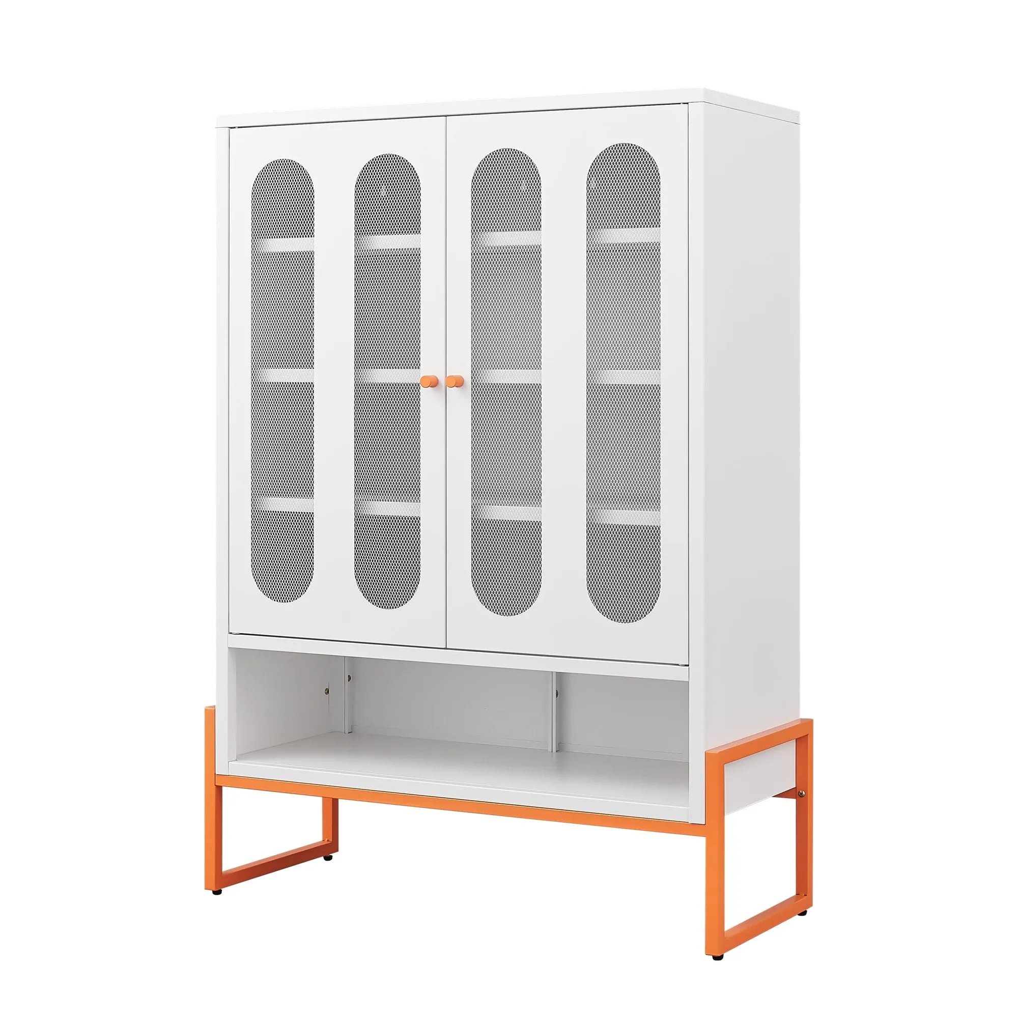 Modern Metal Shoe Cabinet with Adjustable Mesh Doors and High Foot