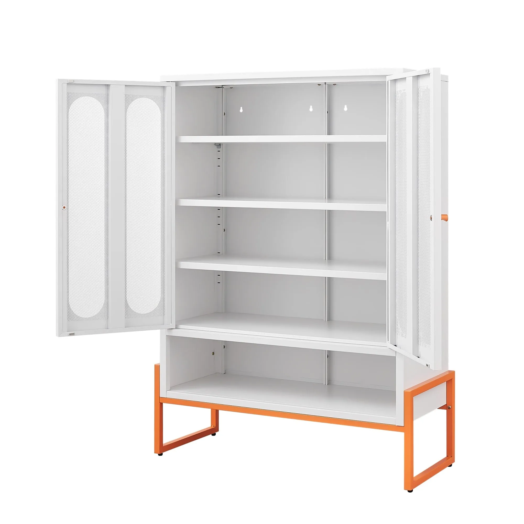 Modern Metal Shoe Cabinet with Adjustable Mesh Doors and High Foot
