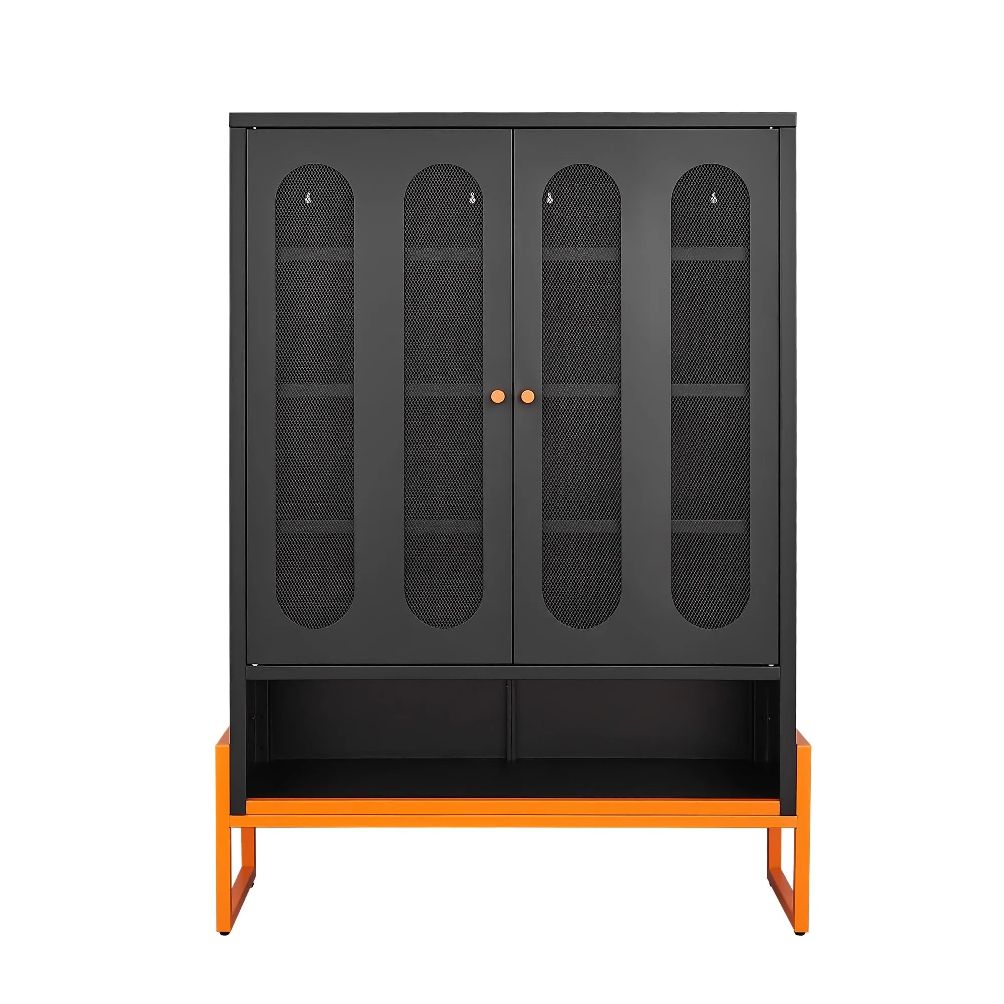 Modern Metal Shoe Cabinet with Adjustable Mesh Doors and High Foot