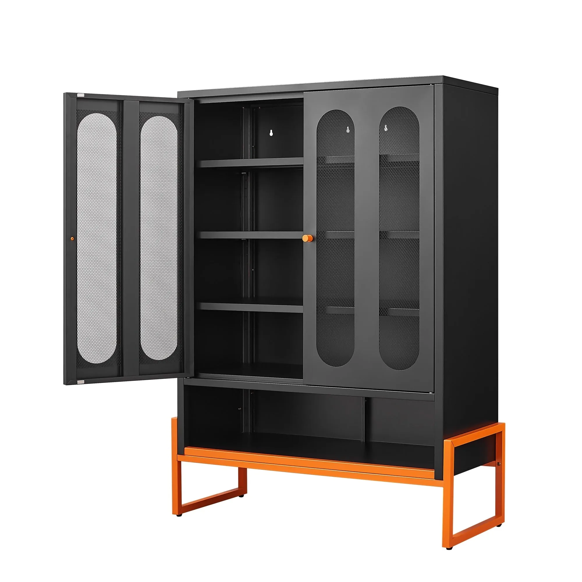 Modern Metal Shoe Cabinet with Adjustable Mesh Doors and High Foot