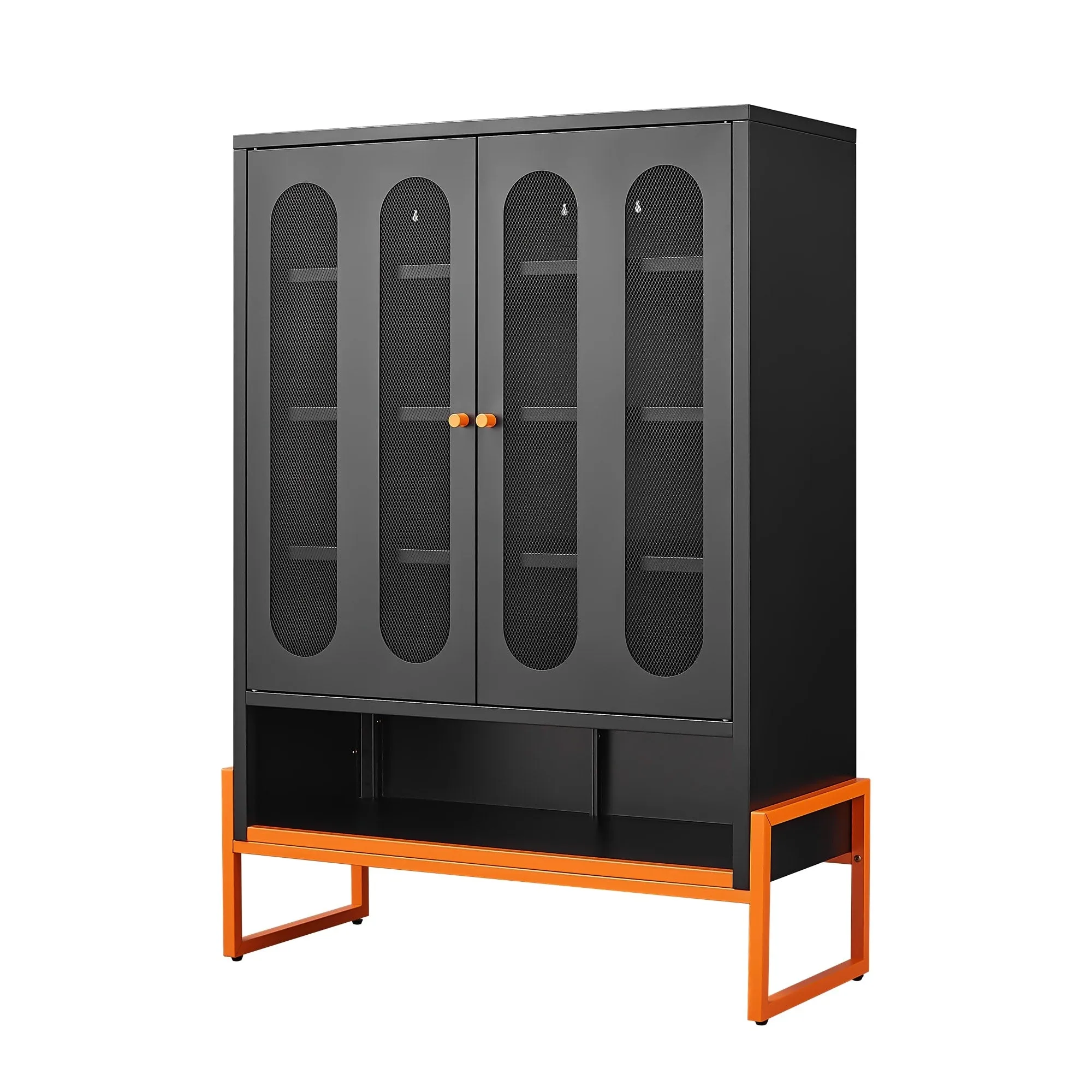 Modern Metal Shoe Cabinet with Adjustable Mesh Doors and High Foot