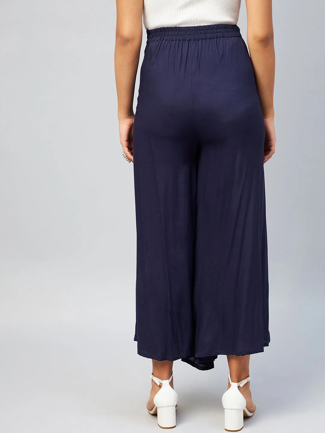 Navy Blue Solid Palazzos