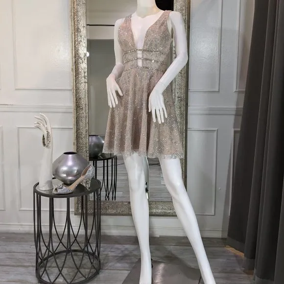 Nude Ice Blue Short Cocktail Homecoming Formal Dress