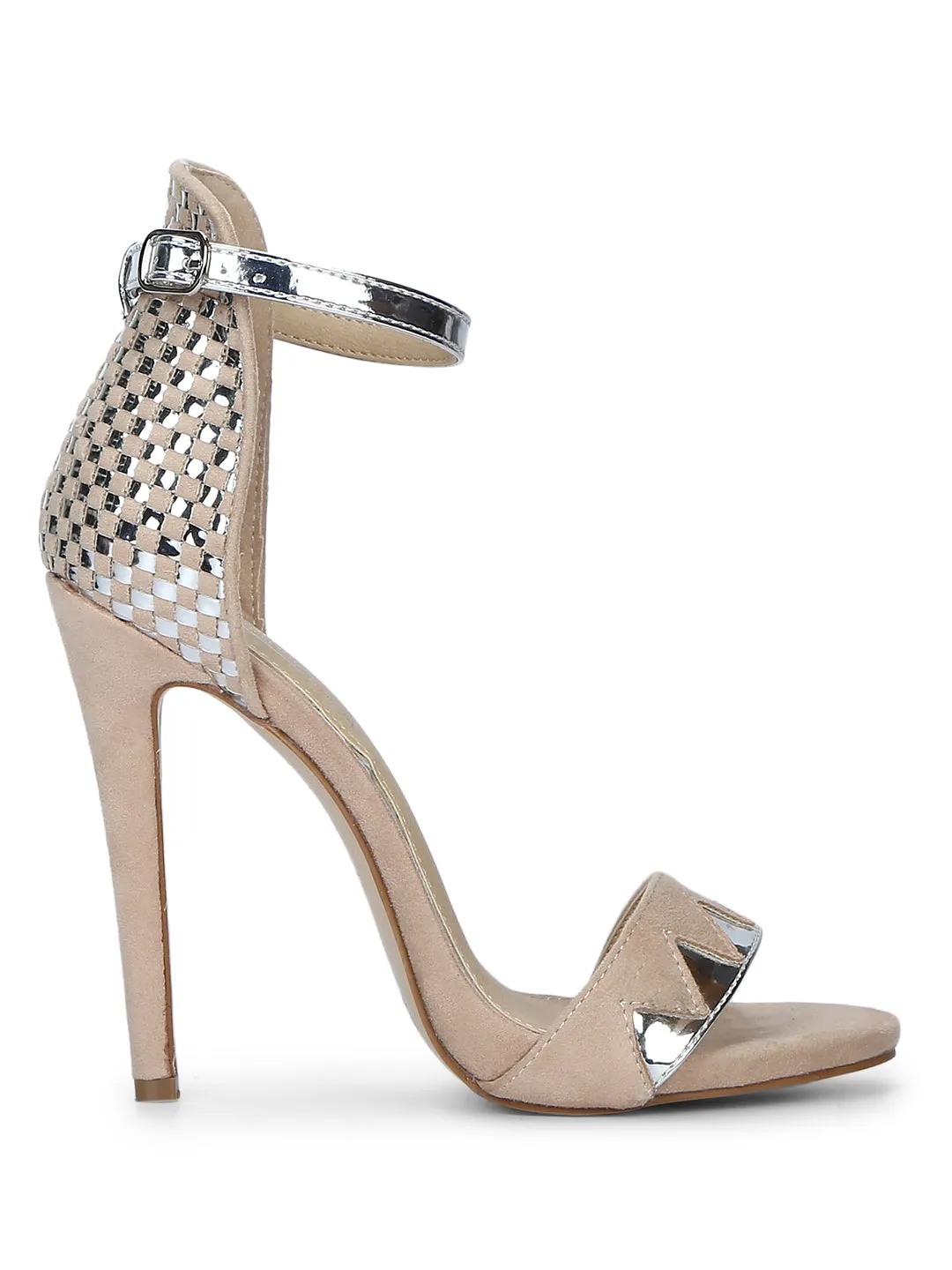 Nude Micro Golden Ankle Strap Stilettos