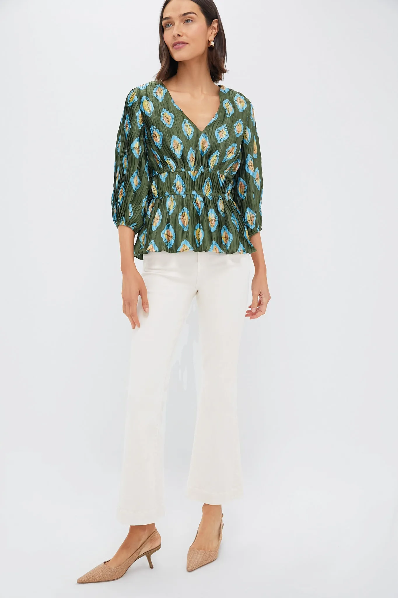Olive and Aqua Diamond Maisy Blouse