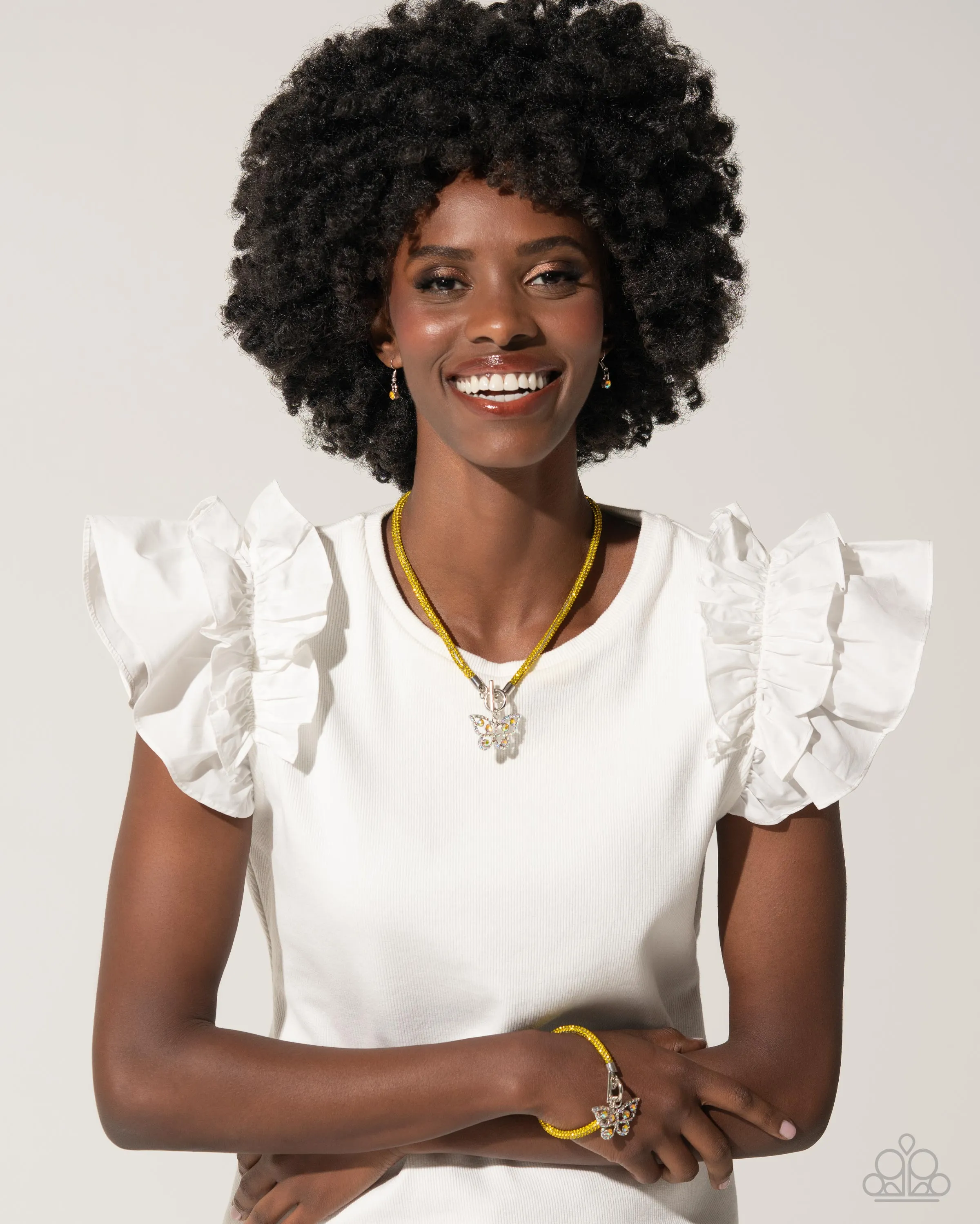 Paparazzi On SHIMMERING Wings Necklace Yellow & Aerial Appeal Bracelet Yellow (Iridescent)