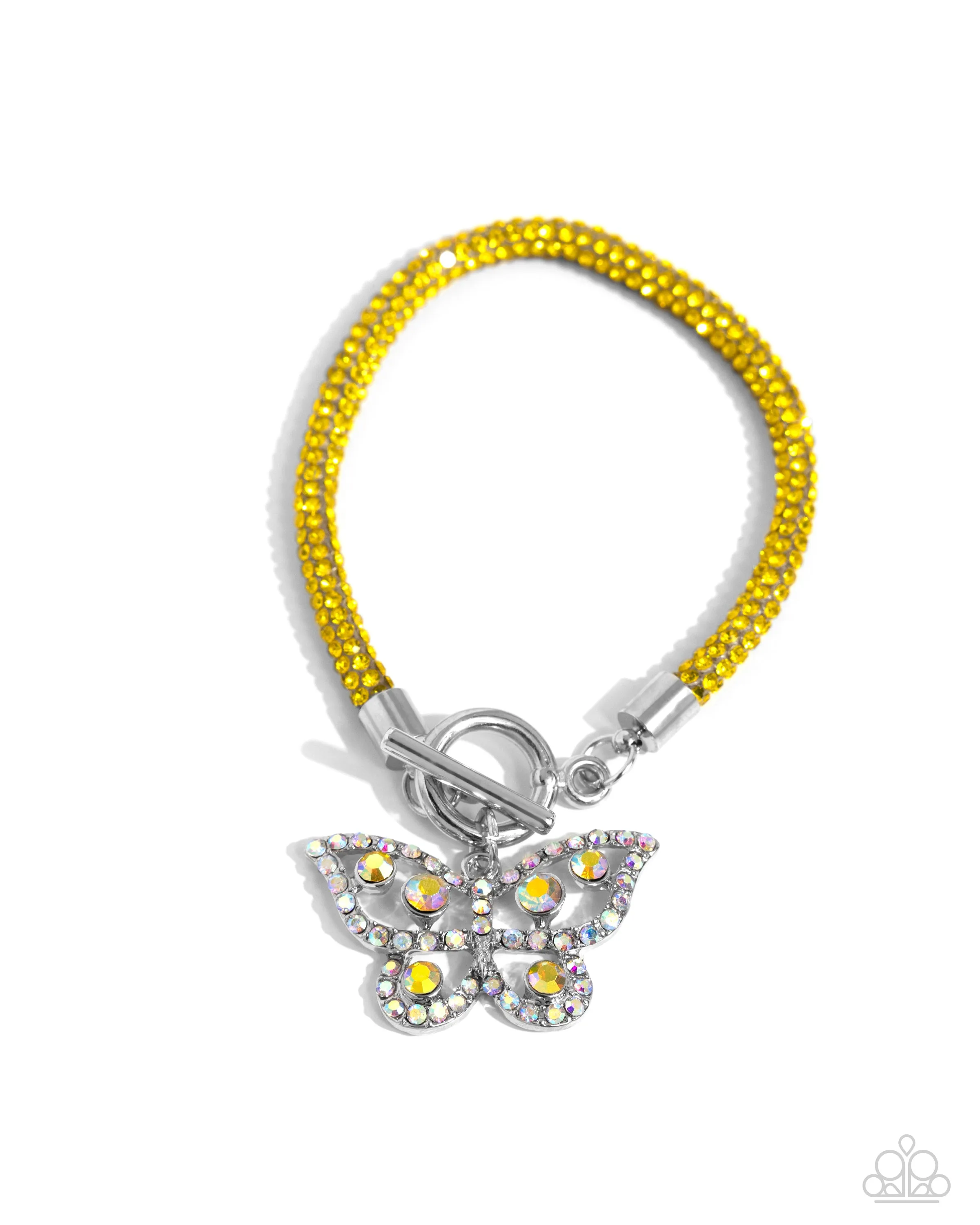Paparazzi On SHIMMERING Wings Necklace Yellow & Aerial Appeal Bracelet Yellow (Iridescent)
