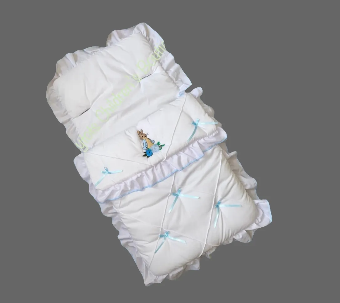 Peter Rabbit Cosy Toes Footmuff Pram Blanket - White With Blue Trim