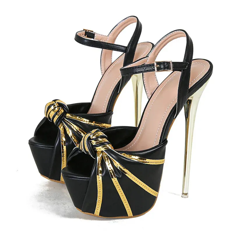 Pleated Leather Open Toe Extreme High Heels Stripper Pole Dance Shoes Summer Platform Sandals