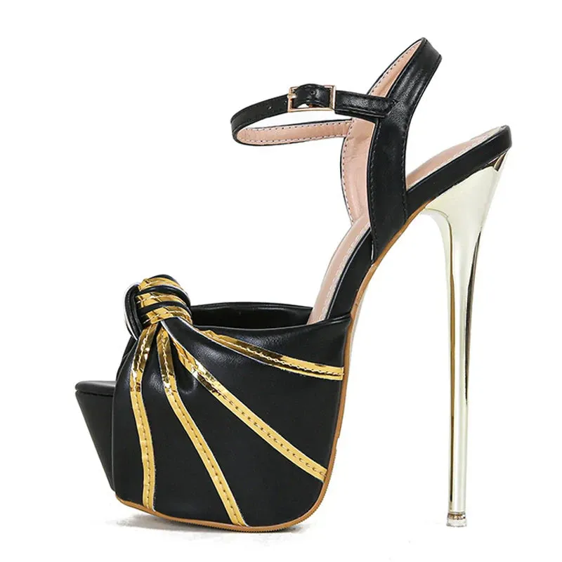 Pleated Leather Open Toe Extreme High Heels Stripper Pole Dance Shoes Summer Platform Sandals