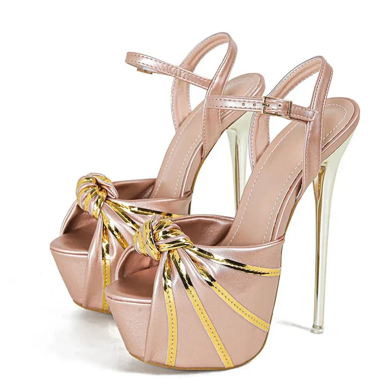 Pleated Leather Open Toe Extreme High Heels Stripper Pole Dance Shoes Summer Platform Sandals