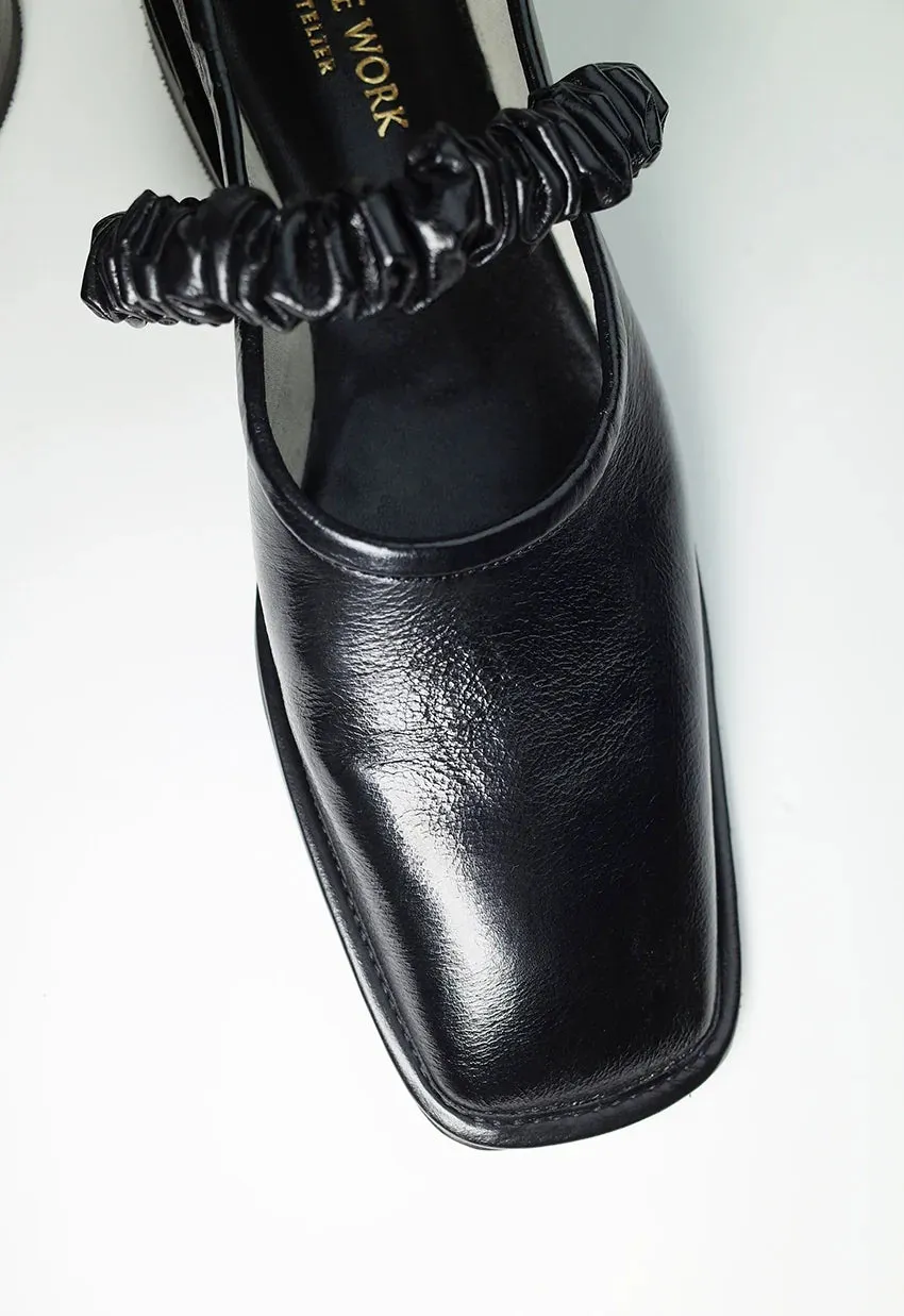 Pleated Strap Square-Toe Flats