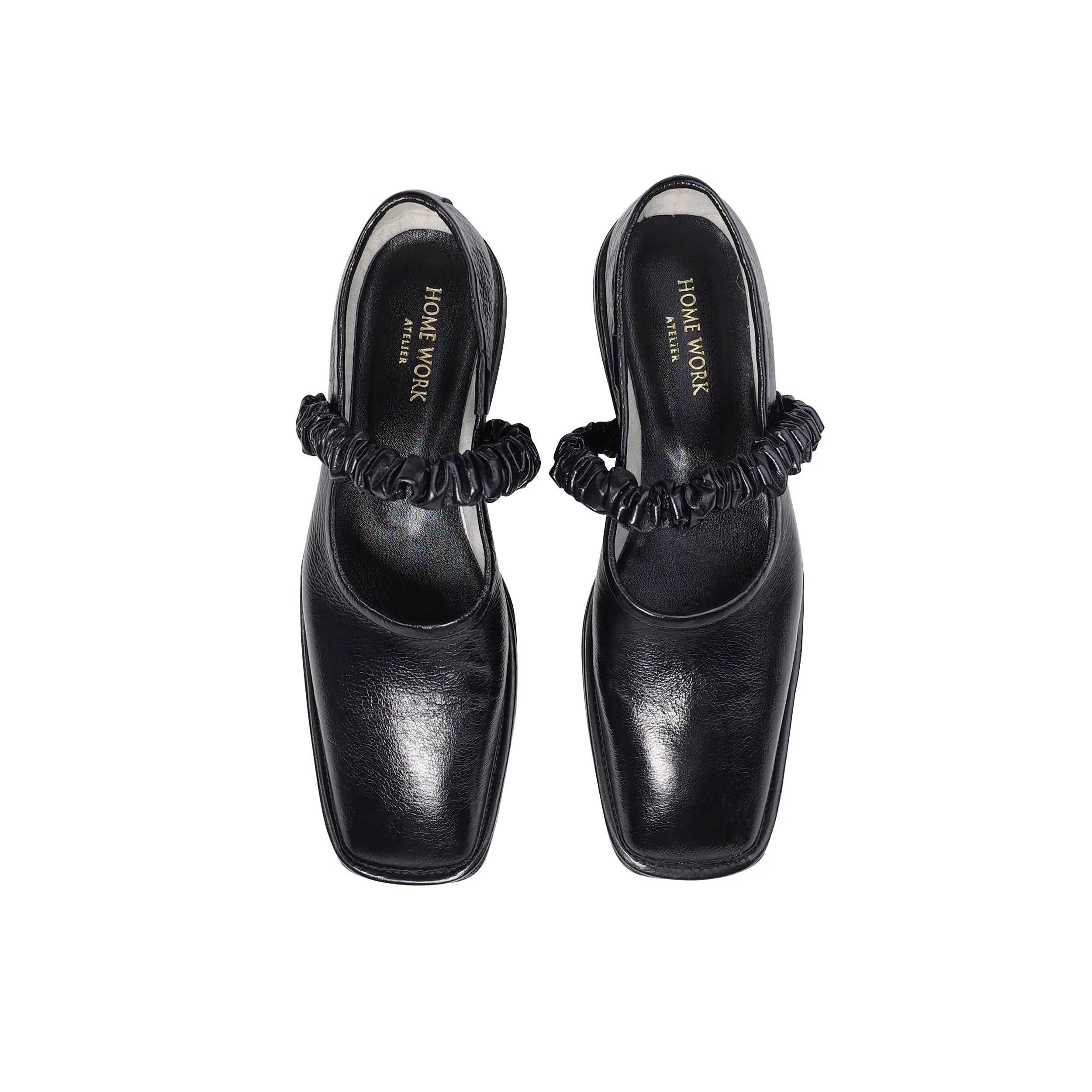 Pleated Strap Square-Toe Flats