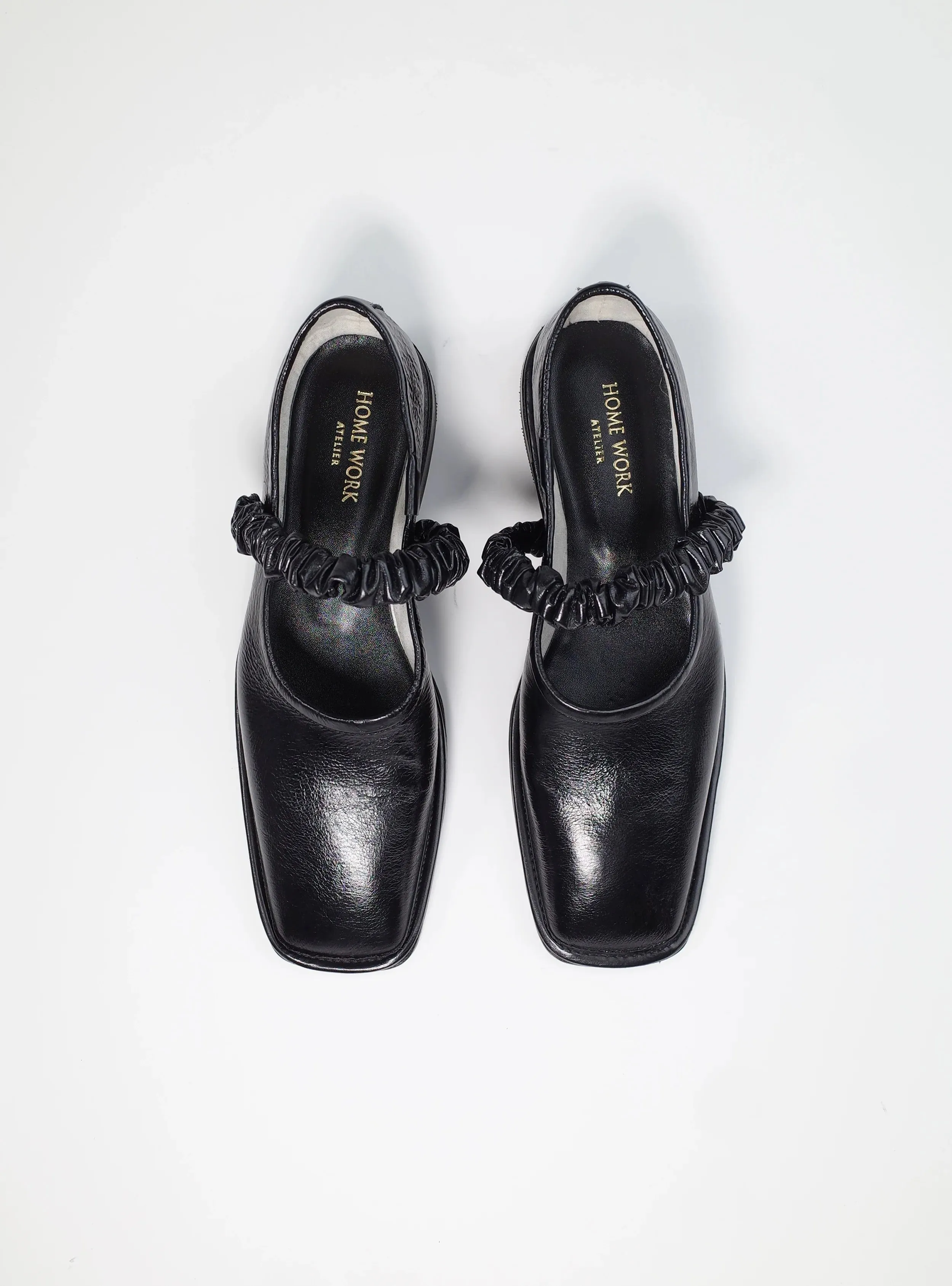 Pleated Strap Square-Toe Flats