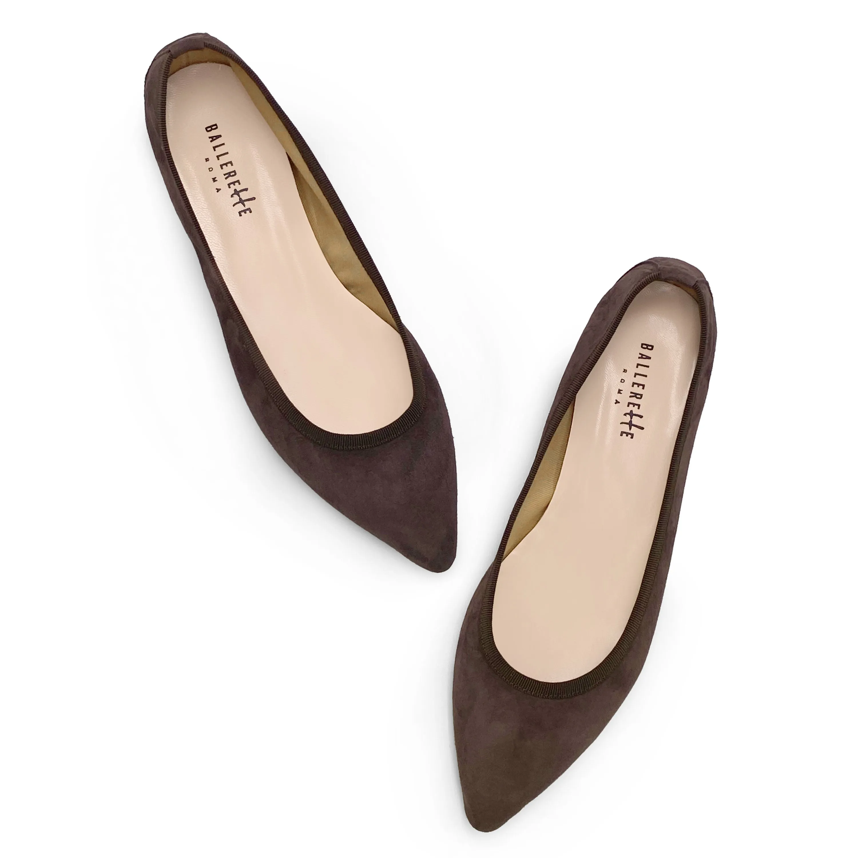 Pointed toe dark brown suede ballet flats