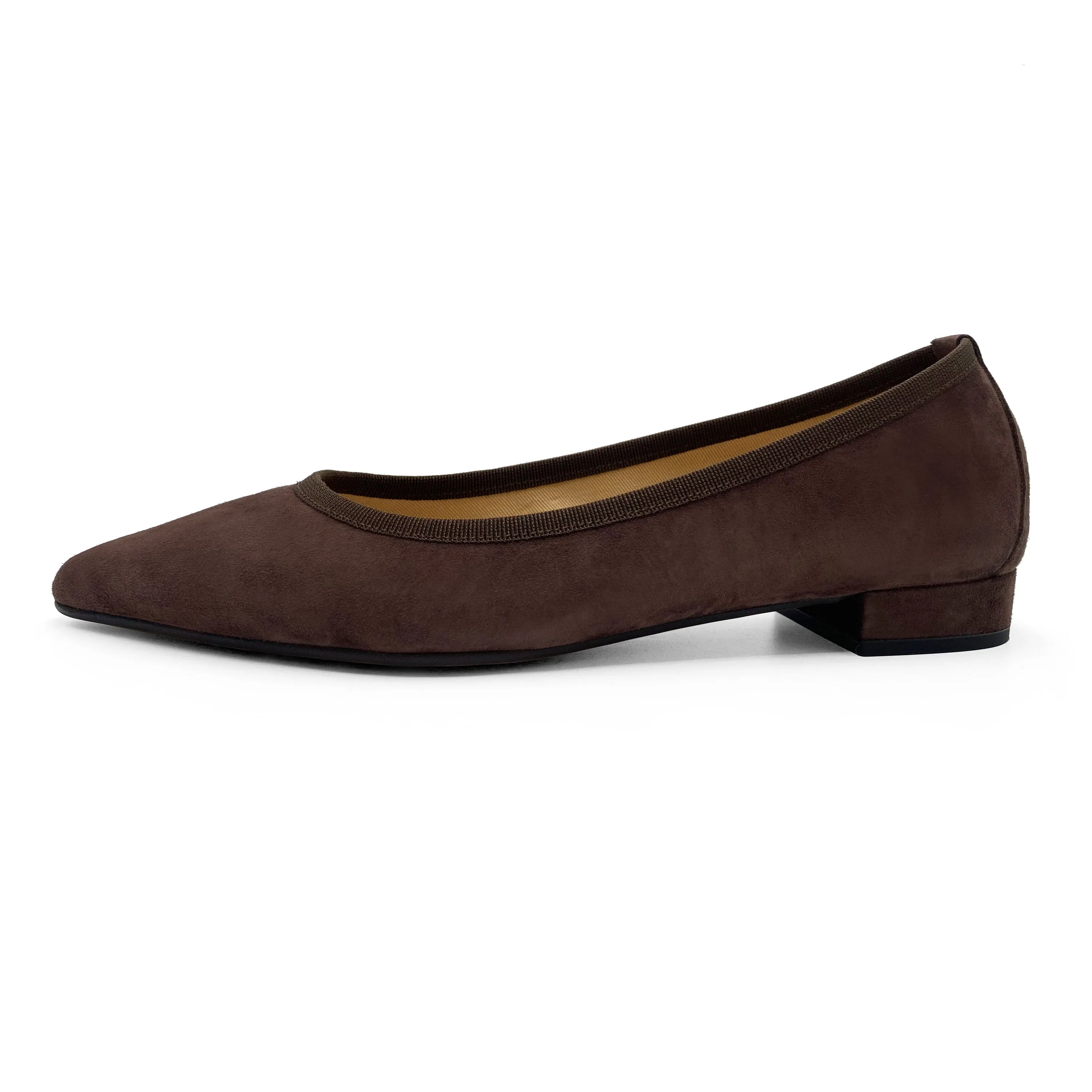 Pointed toe dark brown suede ballet flats