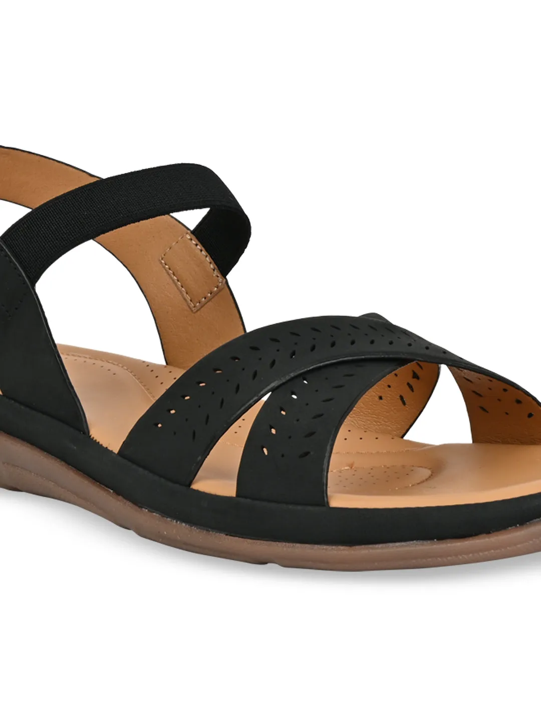 Rocia By Regal Black Women Casual Laser Cut Sandals