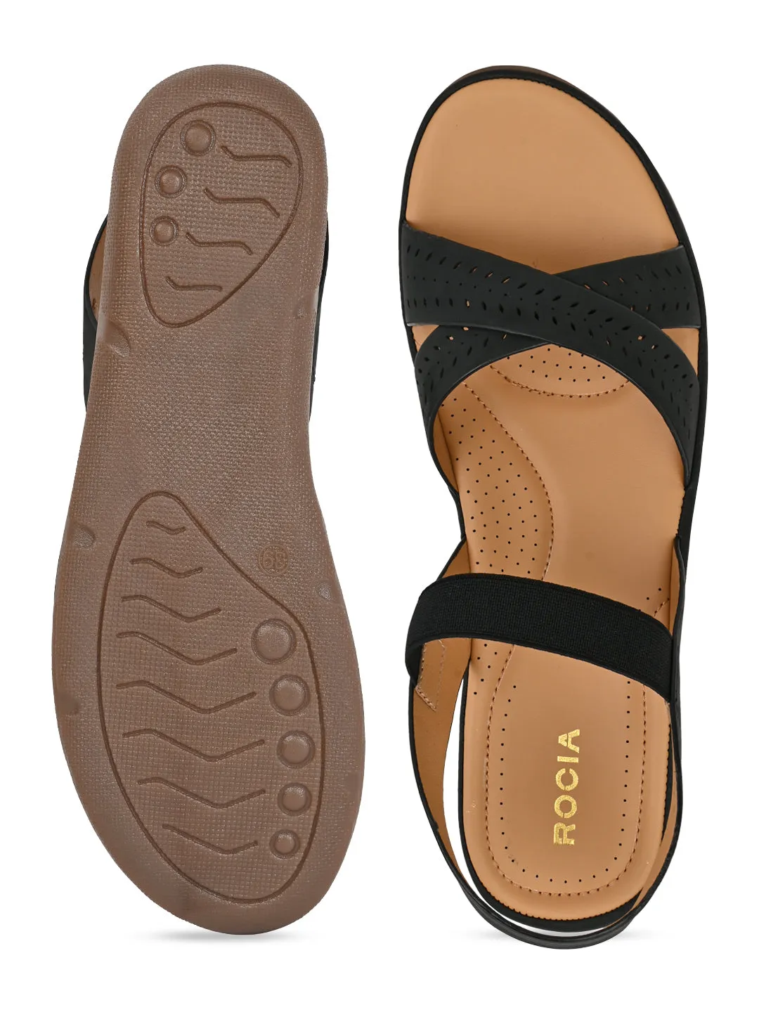 Rocia By Regal Black Women Casual Laser Cut Sandals