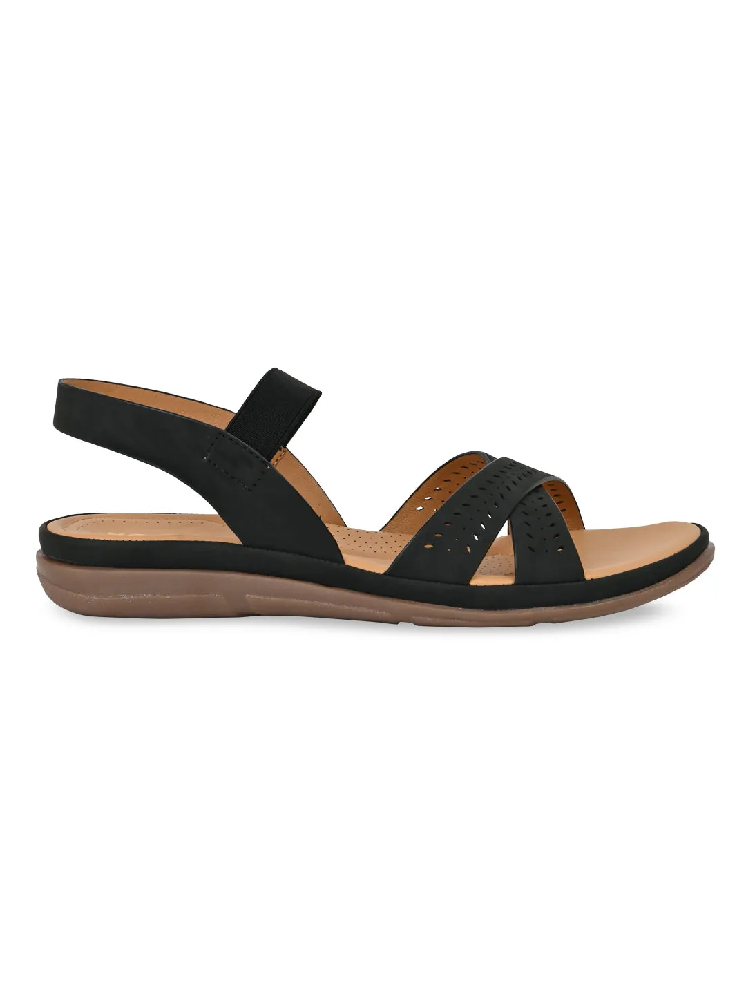 Rocia By Regal Black Women Casual Laser Cut Sandals