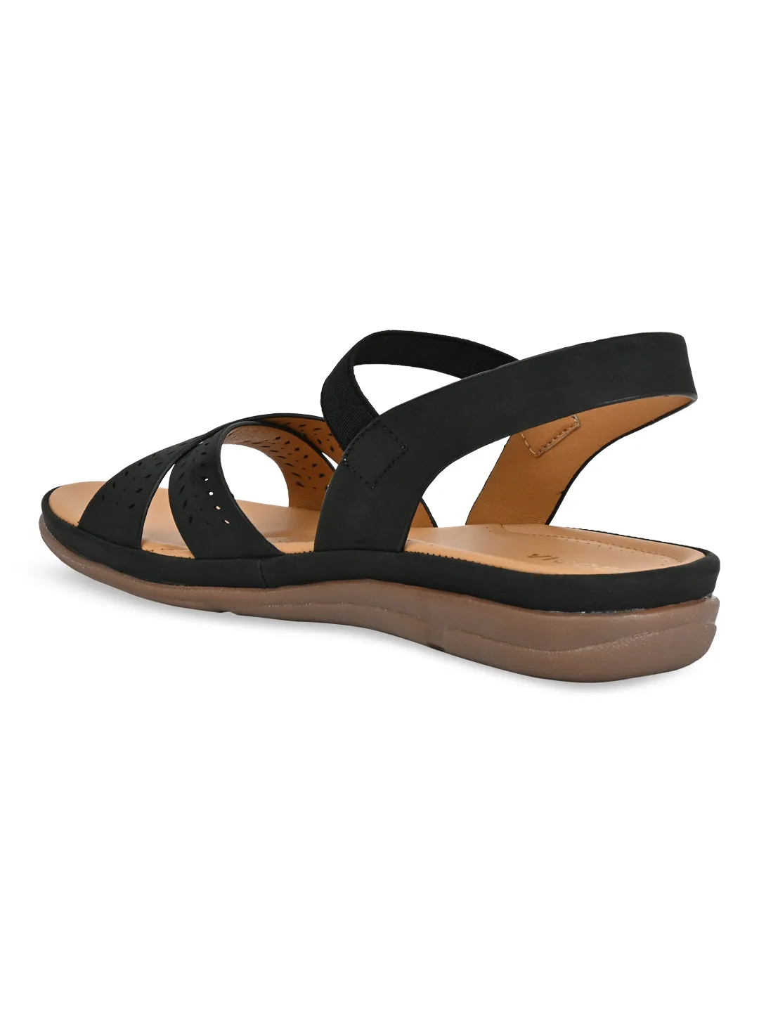 Rocia By Regal Black Women Casual Laser Cut Sandals