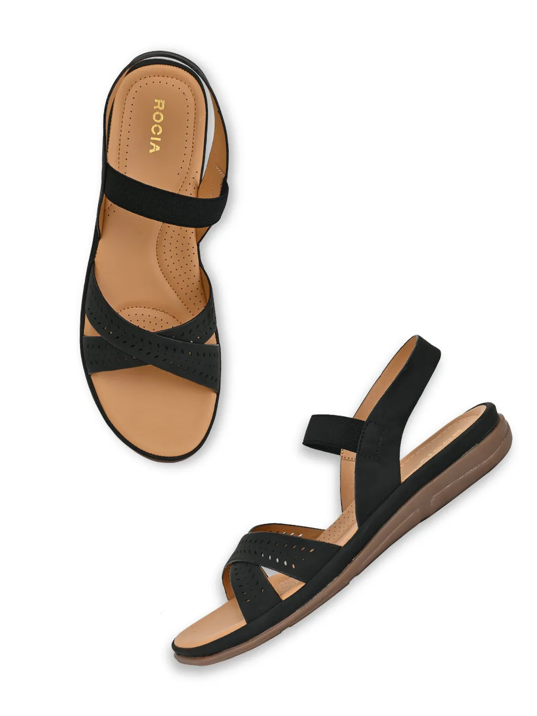 Rocia By Regal Black Women Casual Laser Cut Sandals