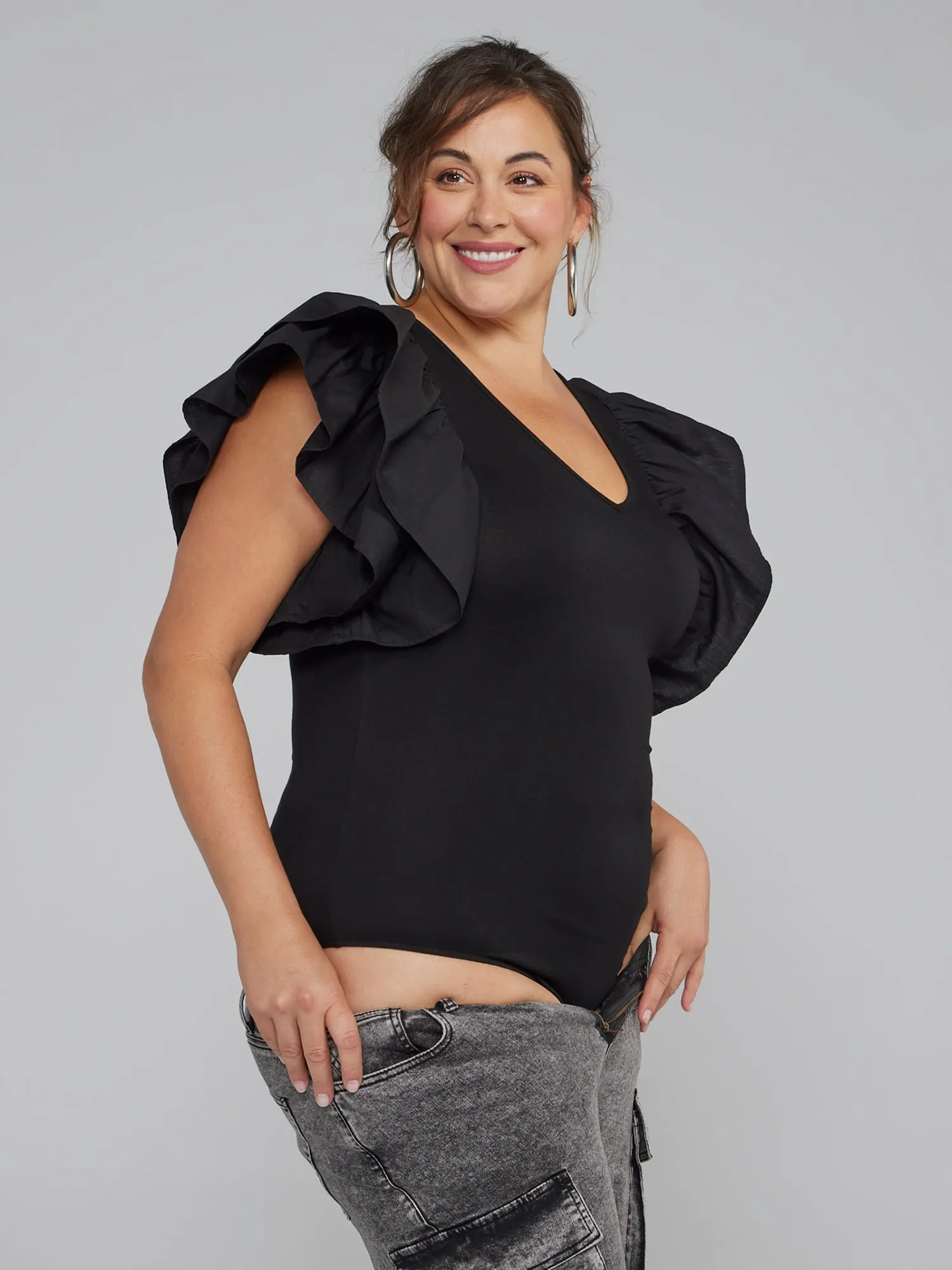 Ruffle Sleeve Knit Bodysuit