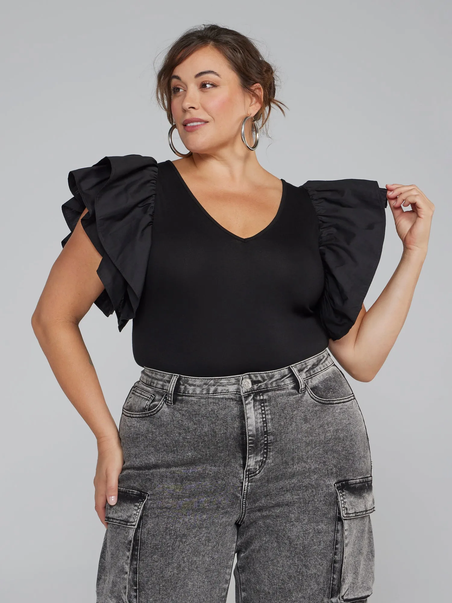 Ruffle Sleeve Knit Bodysuit
