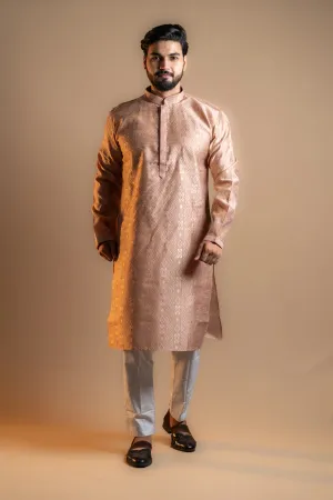 Shiny Beige Patterned Kurta Pajama