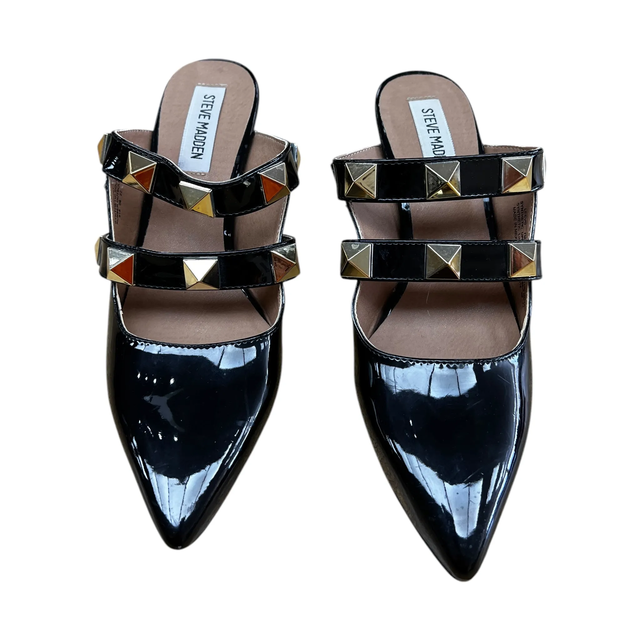 Shoes Heels Kitten By Steve Madden In Black & Gold, Size:7