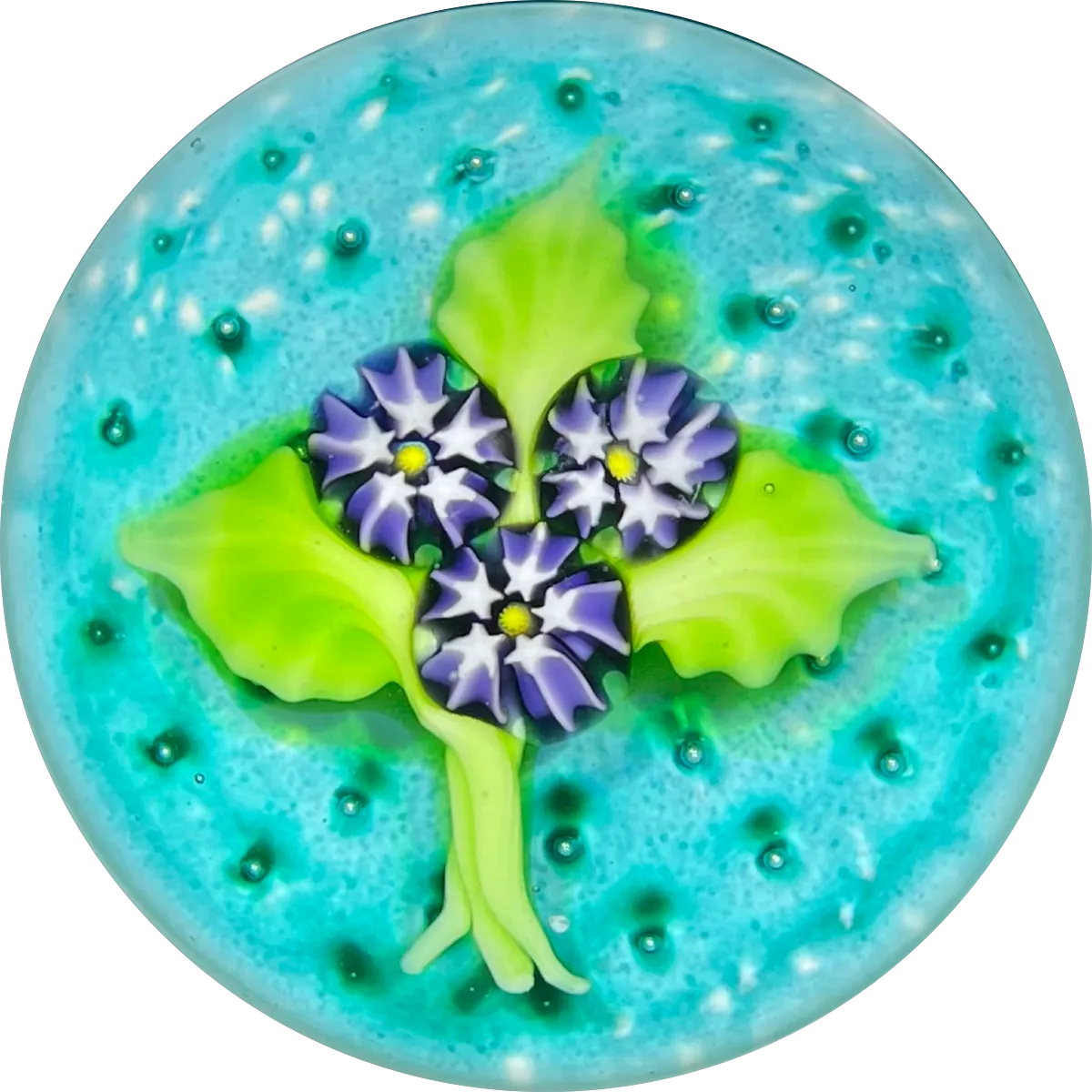Signed Chris Sherwin 2019 Miniature Millefiori Nosegay on Teal Bubble Grid Ground