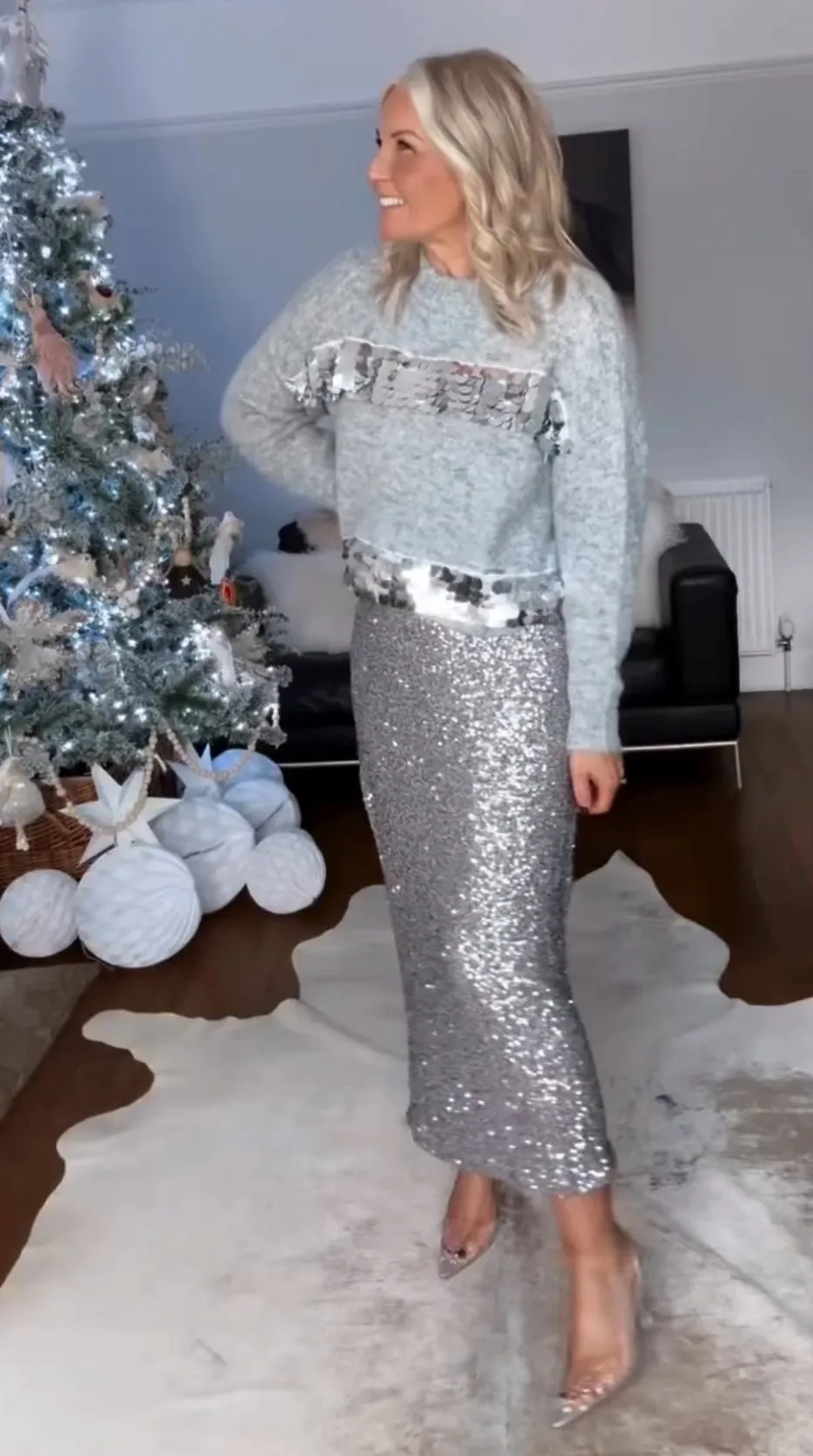 Silver Luxe Sequin Pencil Skirt