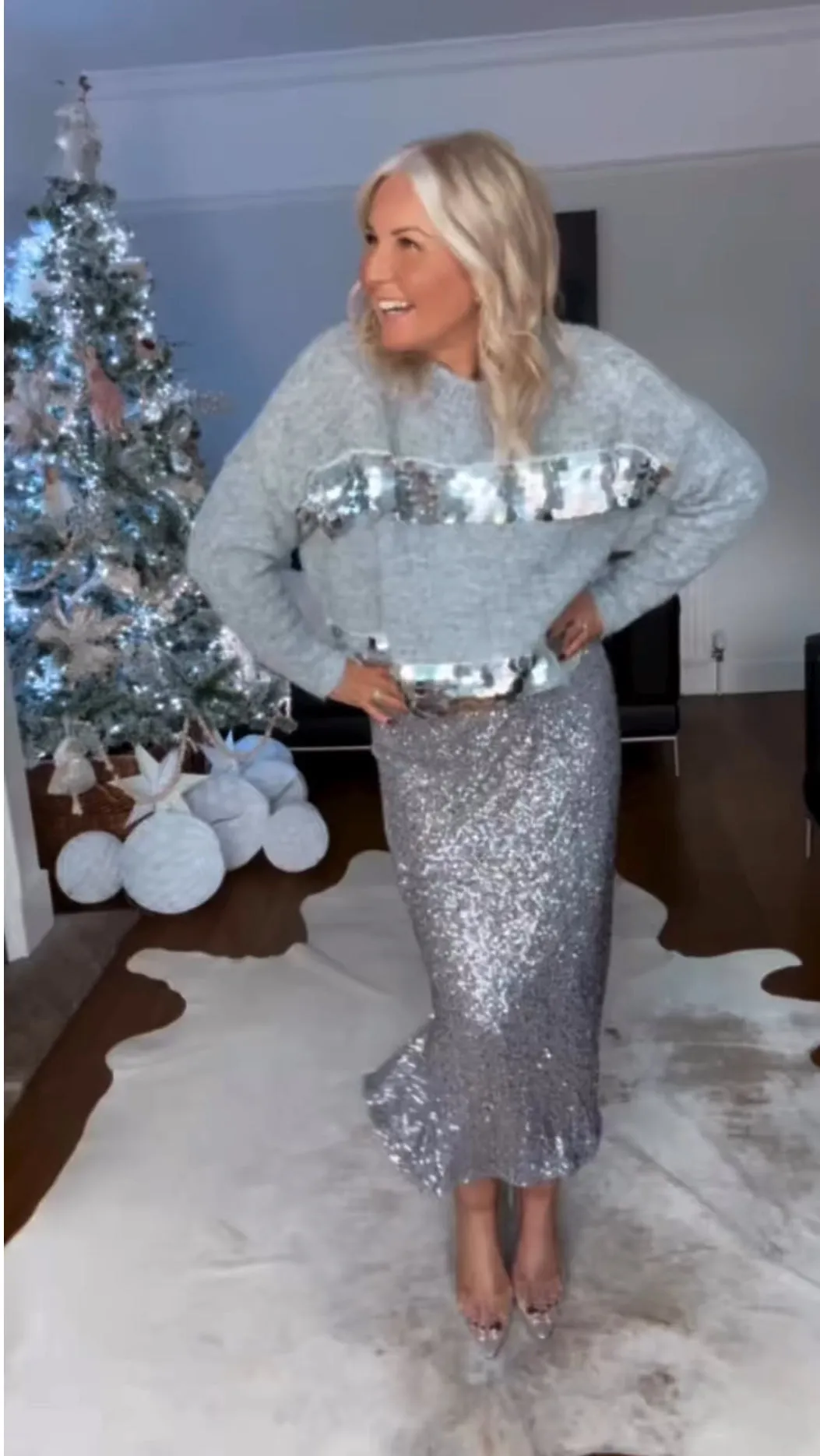 Silver Luxe Sequin Pencil Skirt