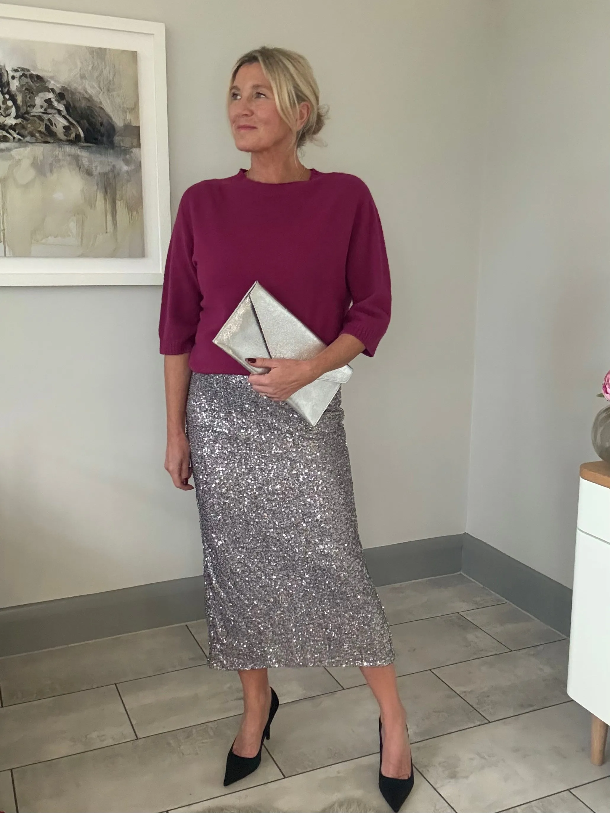 Silver Luxe Sequin Pencil Skirt