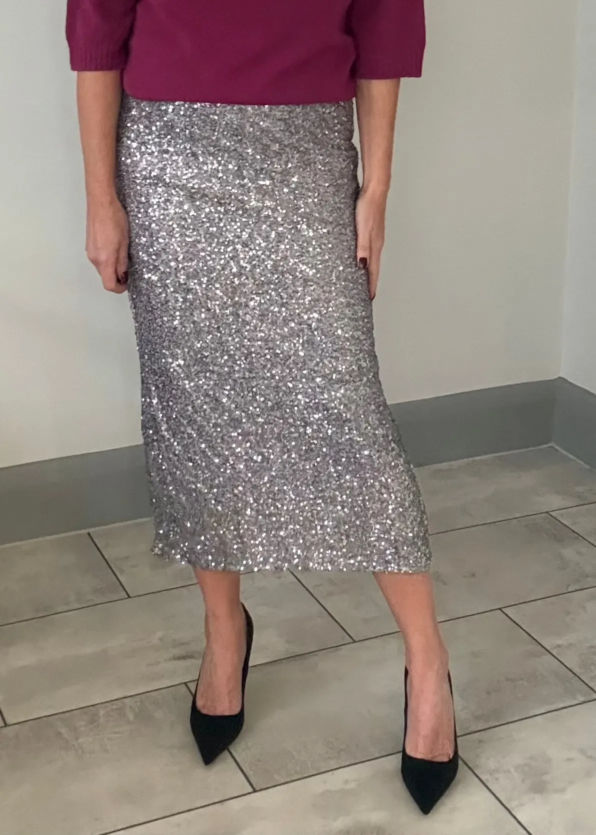 Silver Luxe Sequin Pencil Skirt
