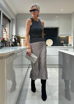 Silver Luxe Sequin Pencil Skirt