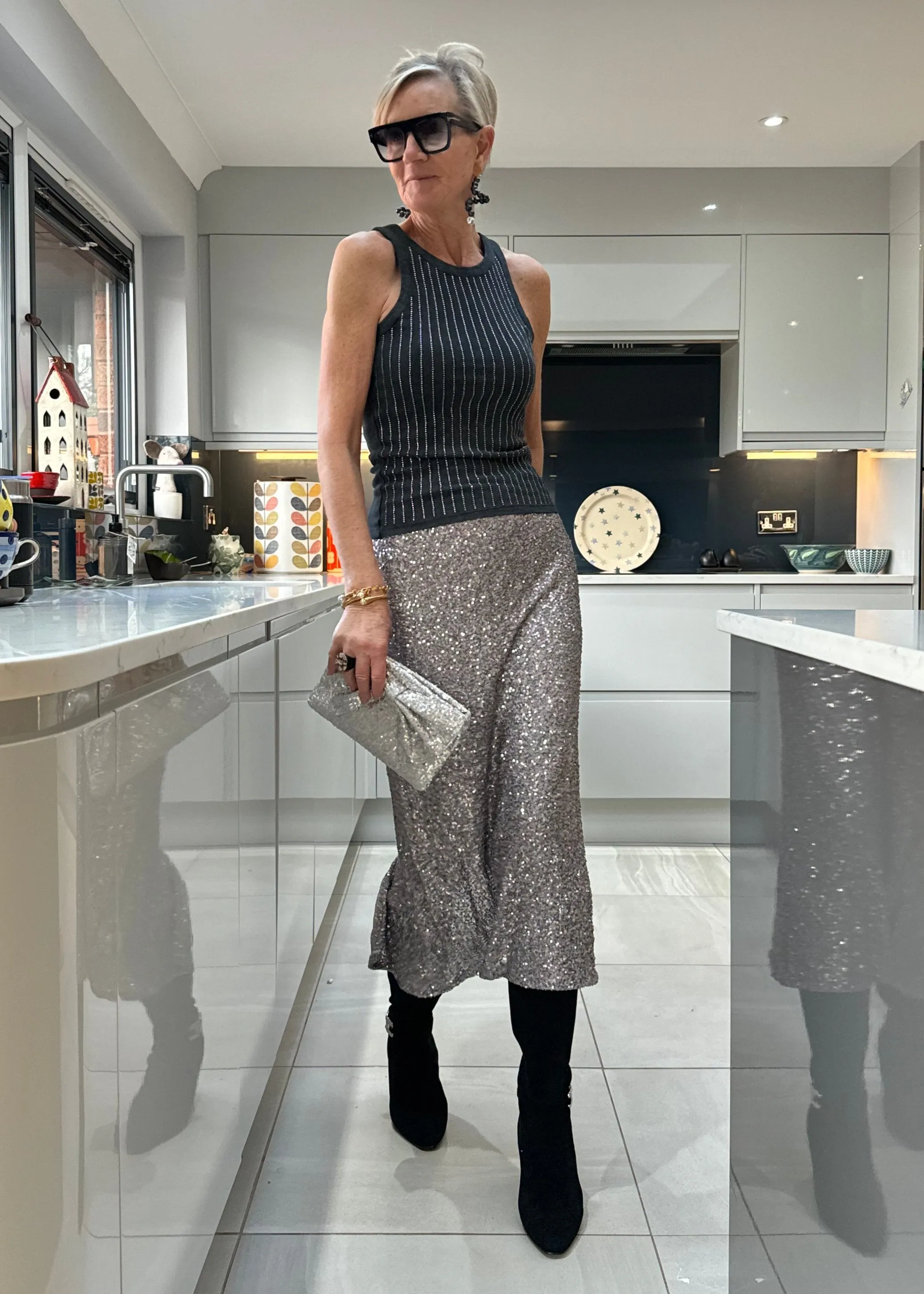 Silver Luxe Sequin Pencil Skirt