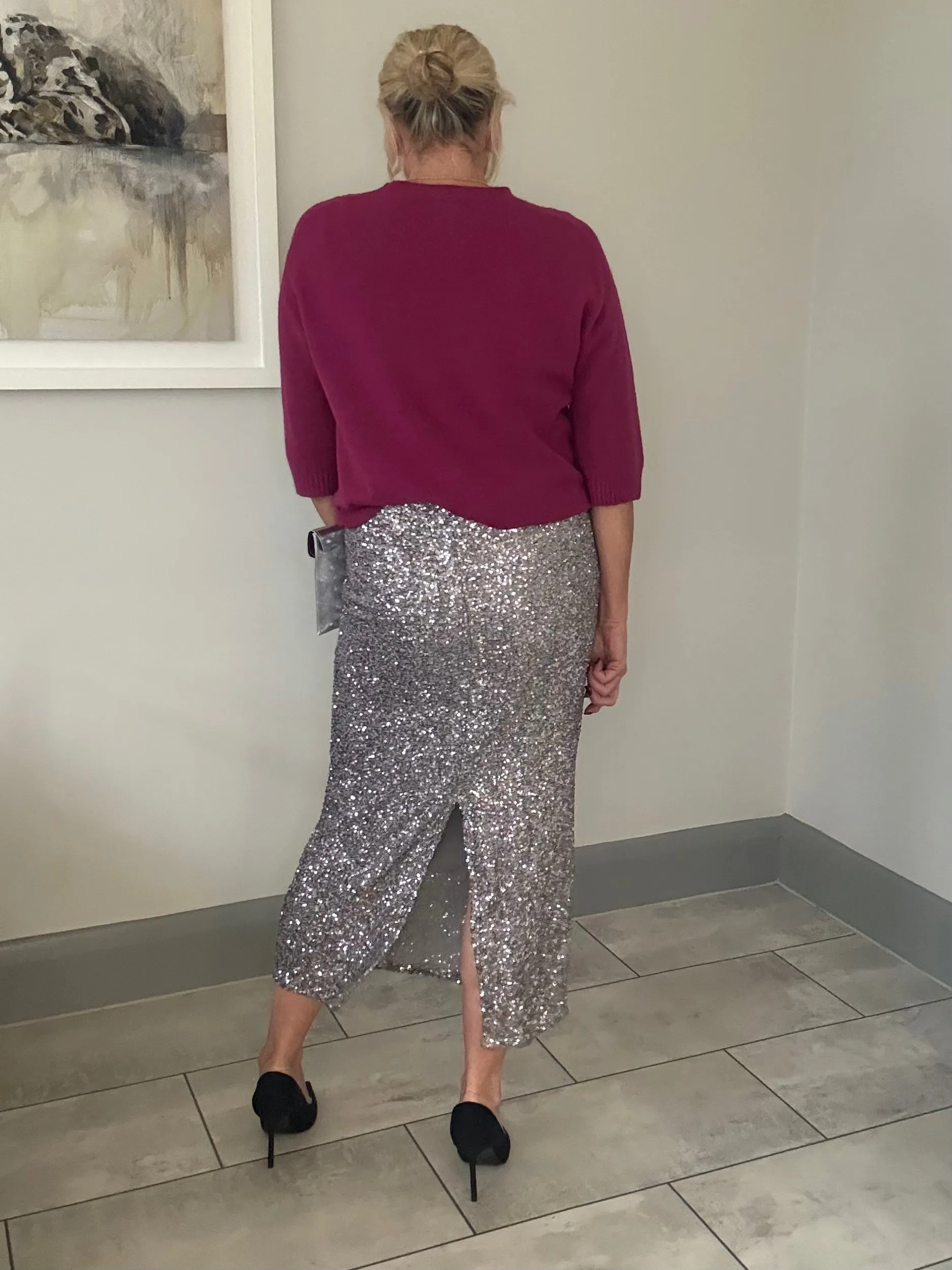 Silver Luxe Sequin Pencil Skirt