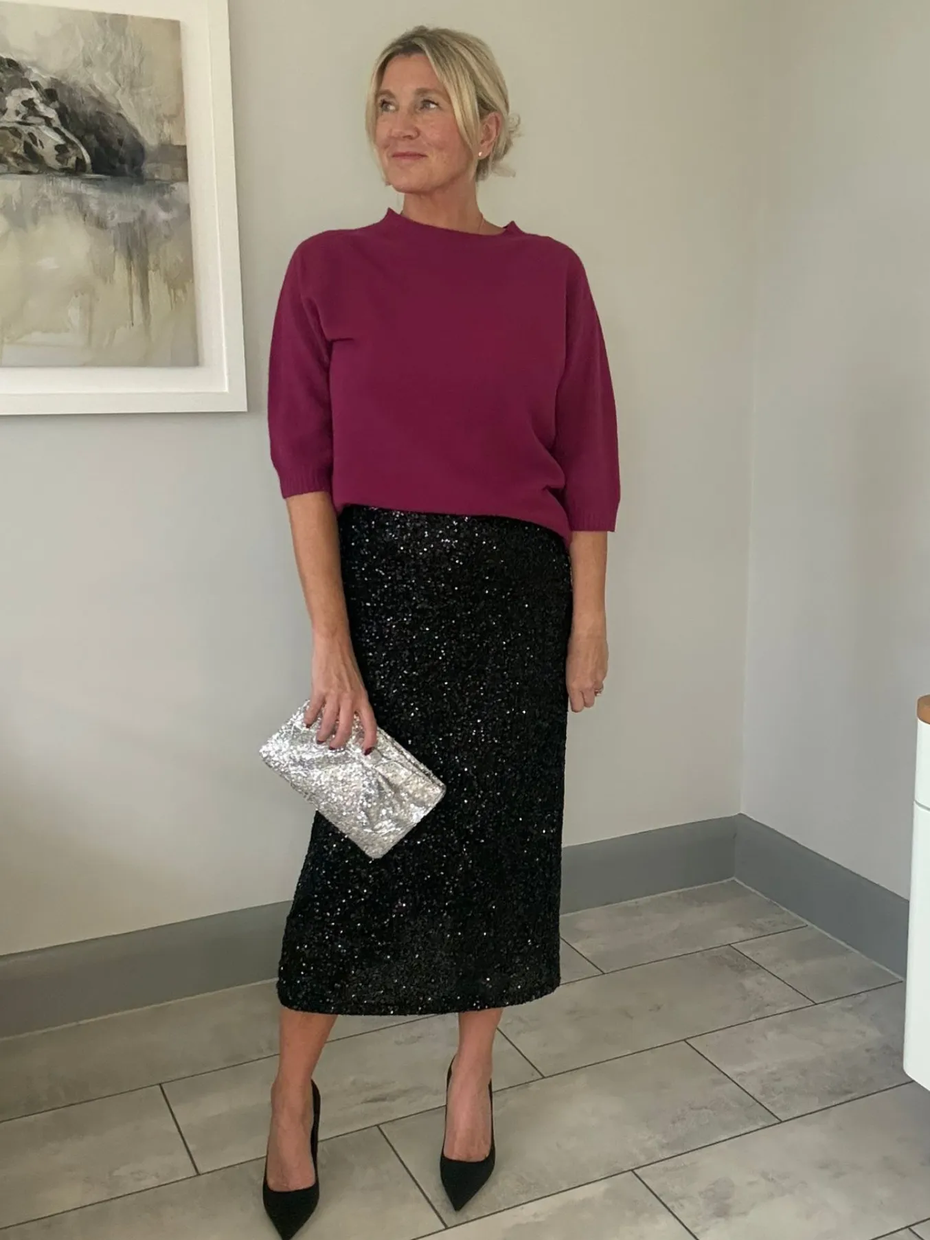 Silver Luxe Sequin Pencil Skirt