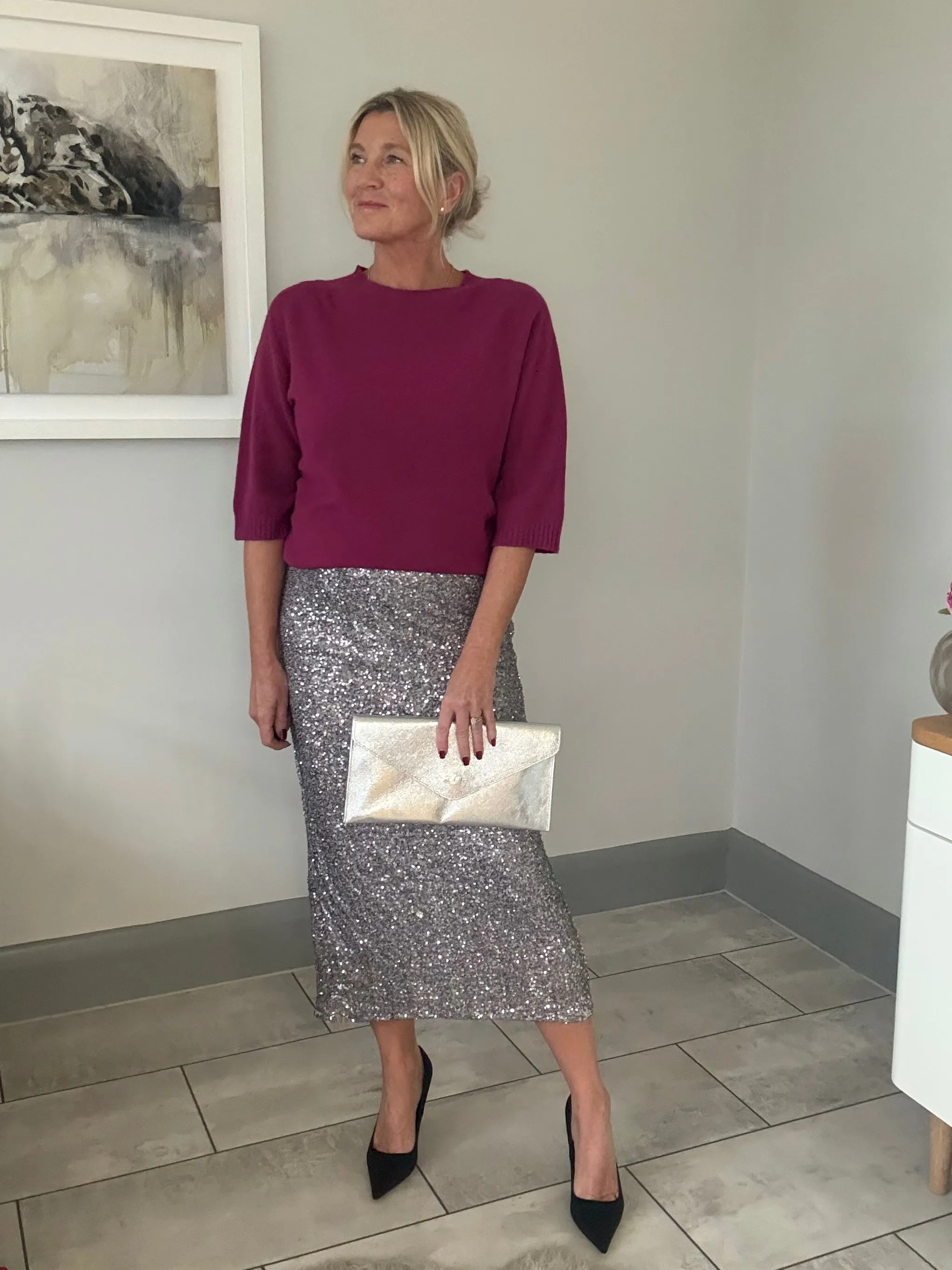 Silver Luxe Sequin Pencil Skirt