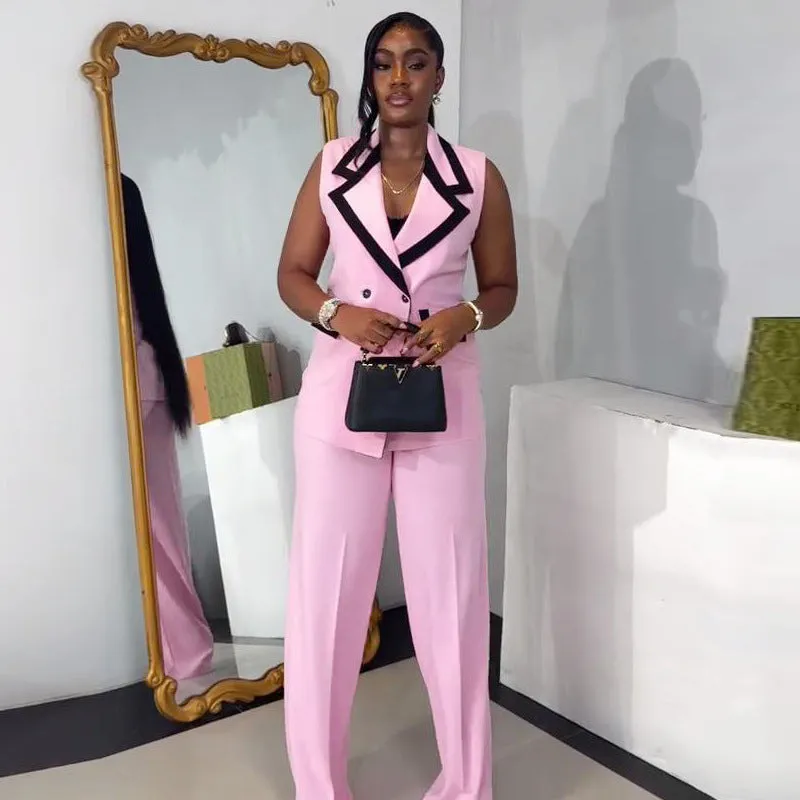 Sleek Sleeveless Blazer Vest and Wide-Leg Pants Two-Piece Set