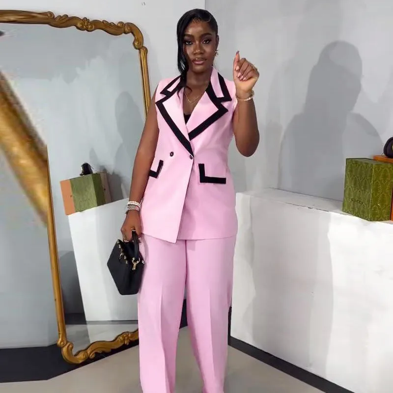Sleek Sleeveless Blazer Vest and Wide-Leg Pants Two-Piece Set