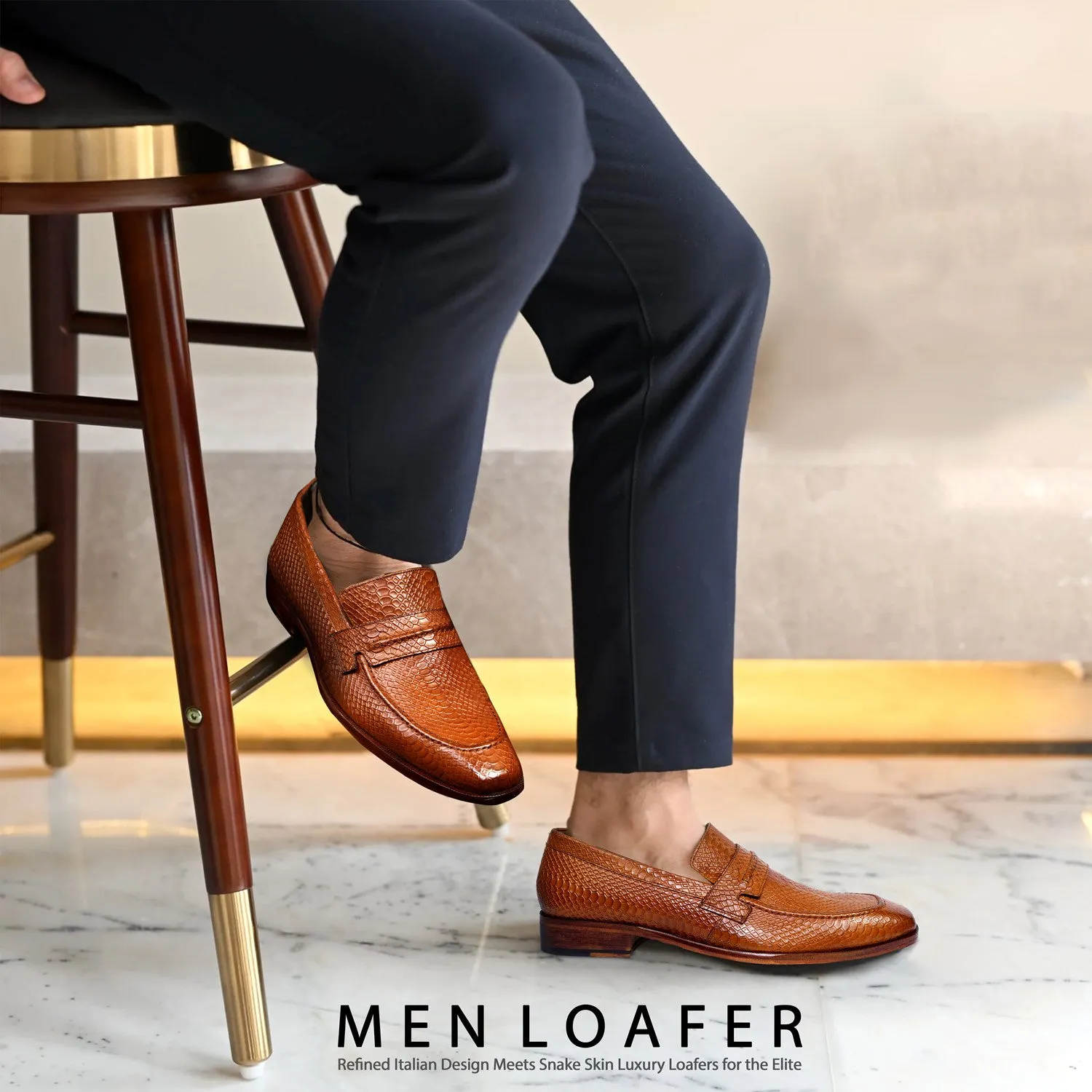 Snake Textured Tan Loafer by Brune & Bareskin