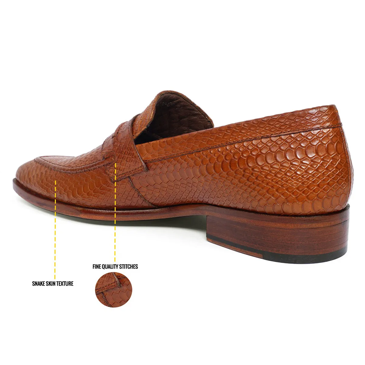 Snake Textured Tan Loafer by Brune & Bareskin