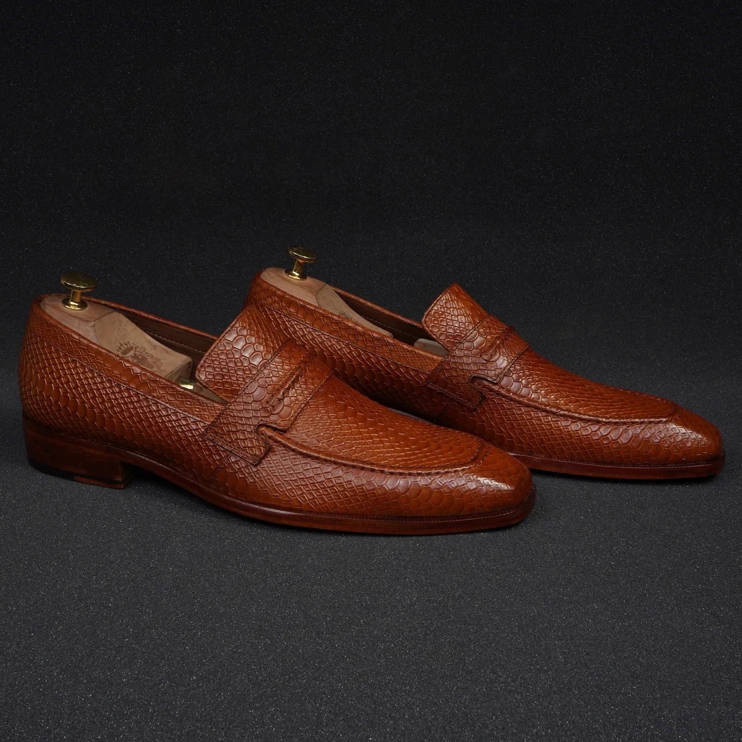 Snake Textured Tan Loafer by Brune & Bareskin