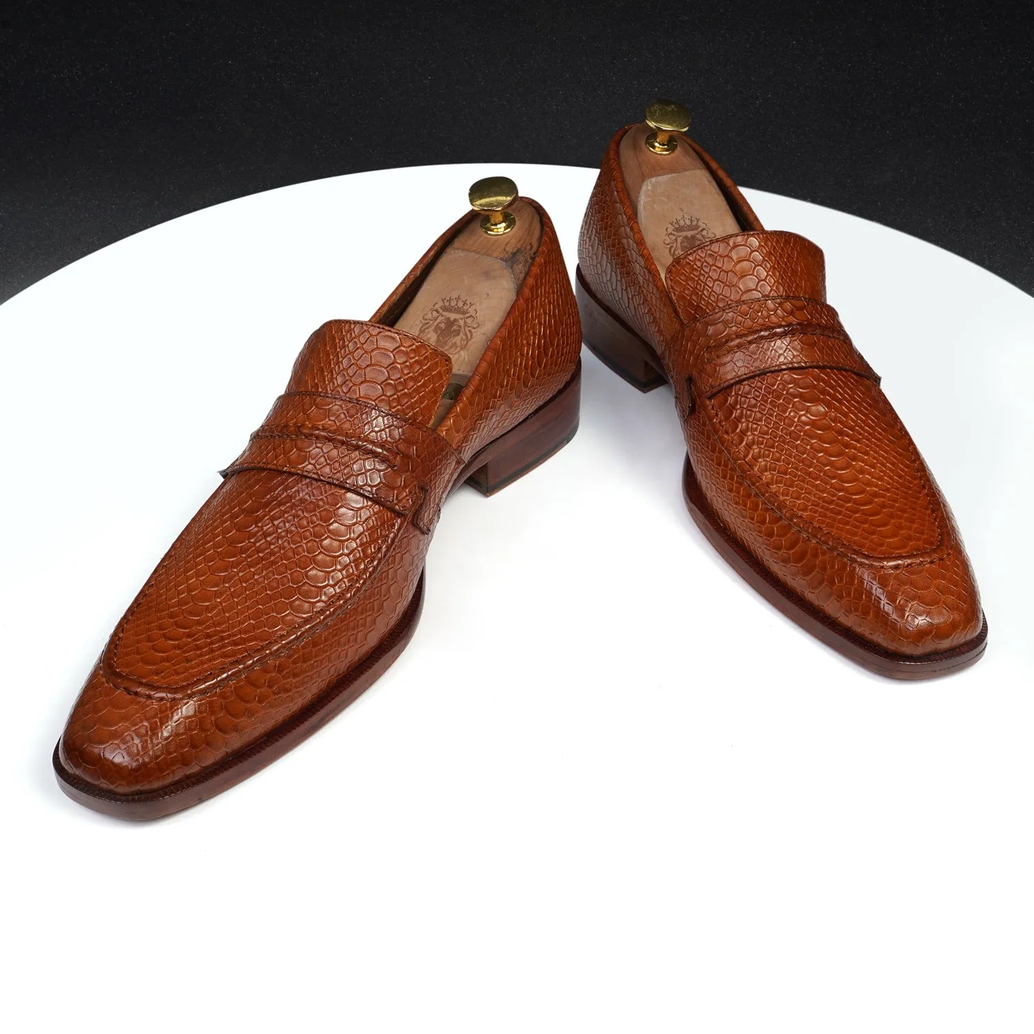Snake Textured Tan Loafer by Brune & Bareskin