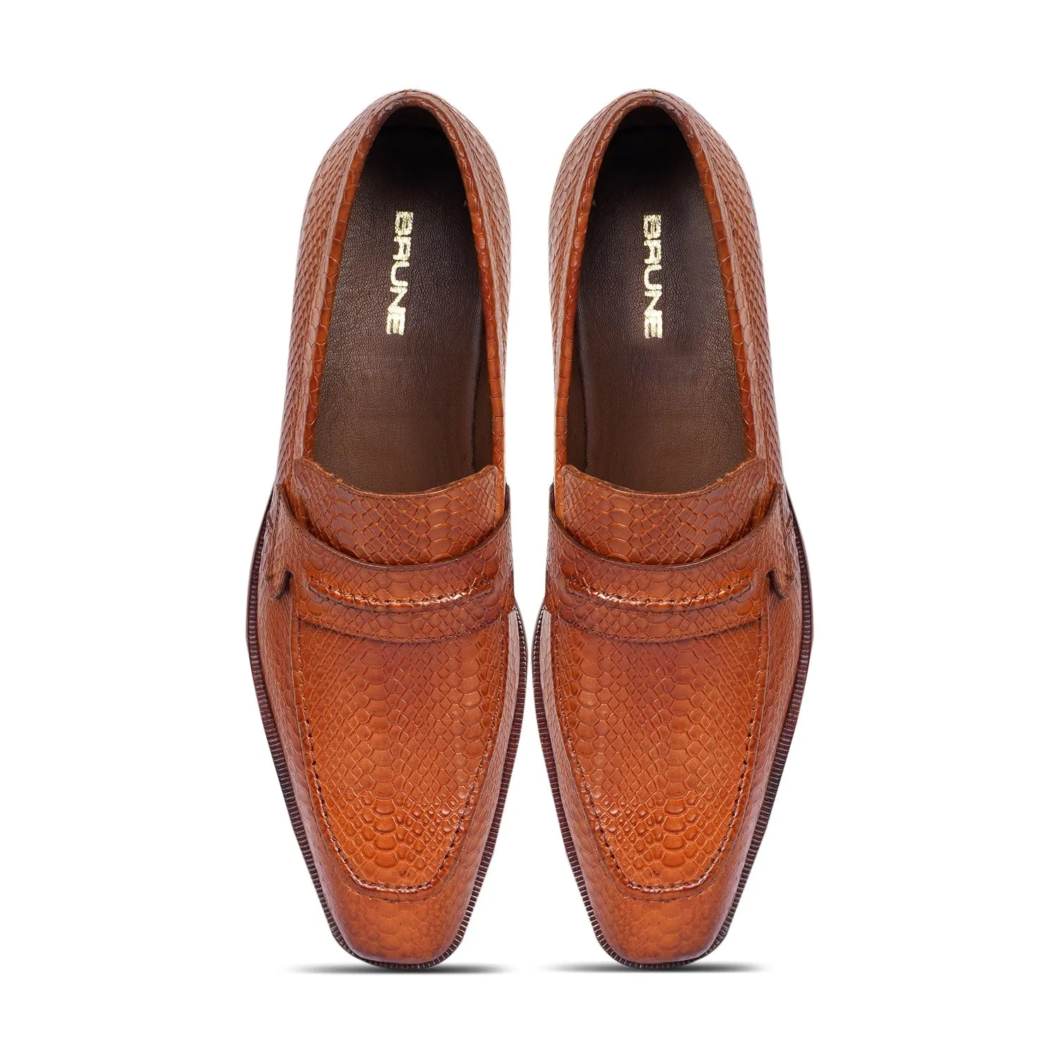 Snake Textured Tan Loafer by Brune & Bareskin