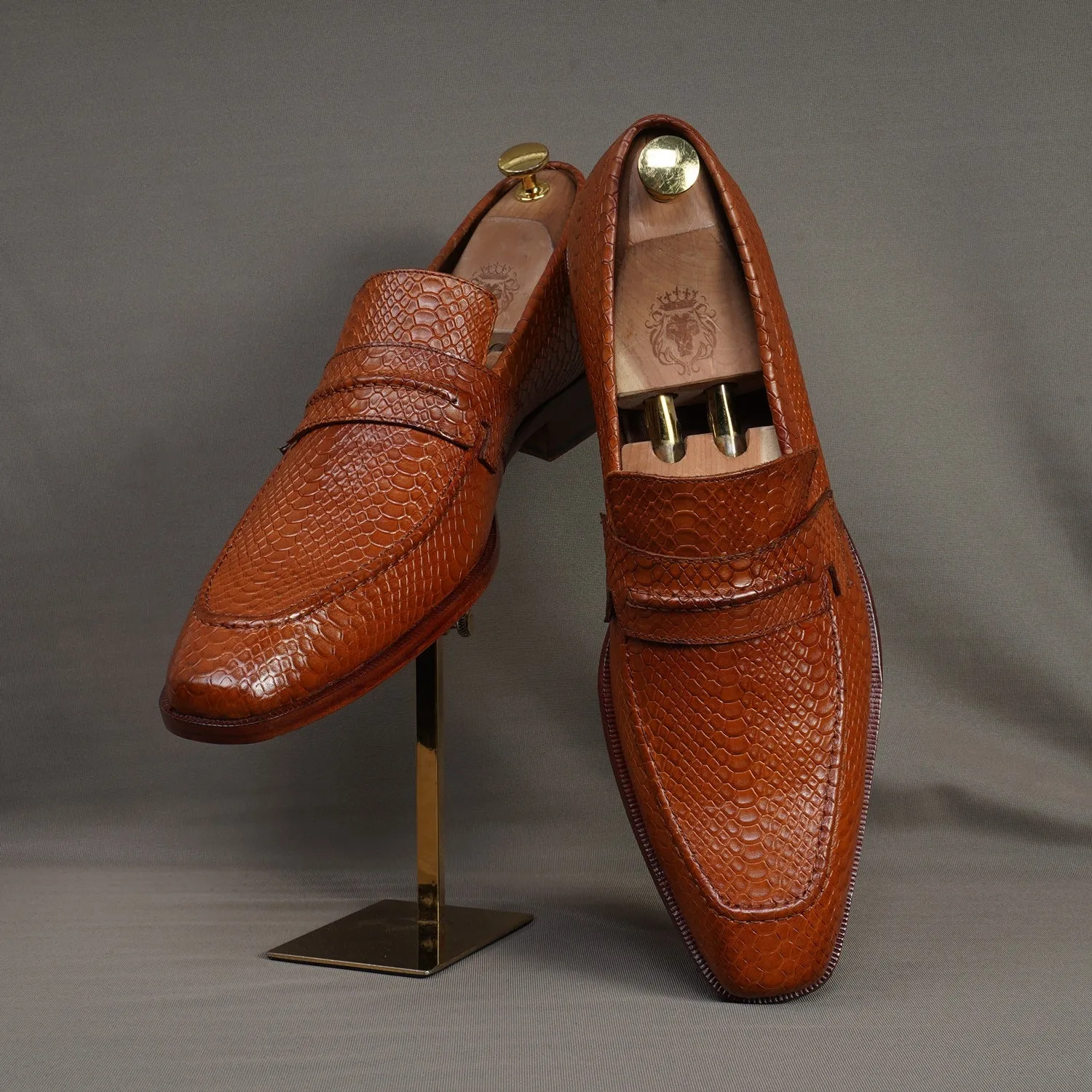 Snake Textured Tan Loafer by Brune & Bareskin