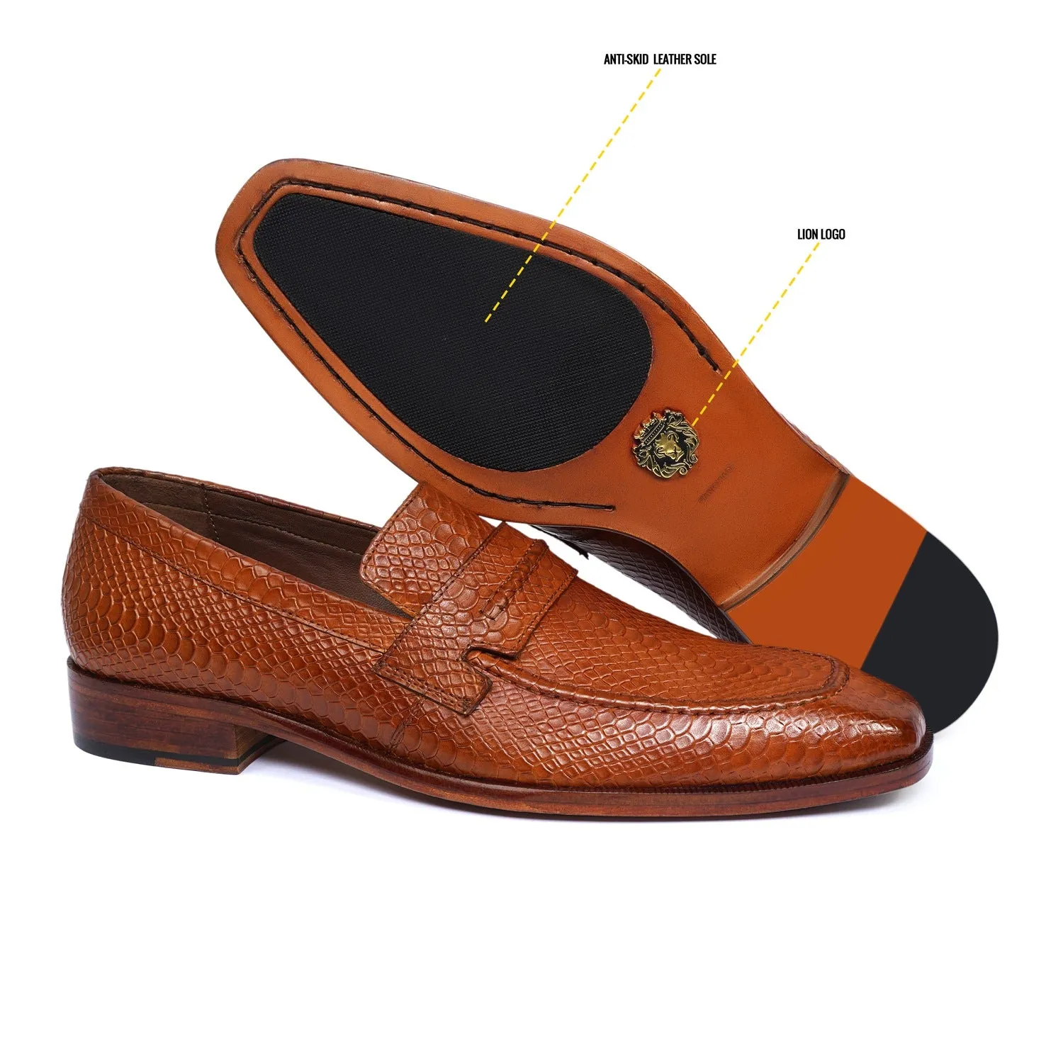 Snake Textured Tan Loafer by Brune & Bareskin