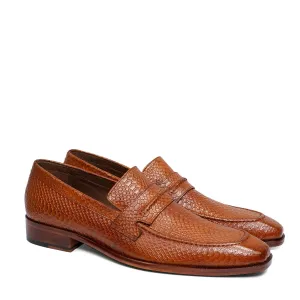 Snake Textured Tan Loafer by Brune & Bareskin
